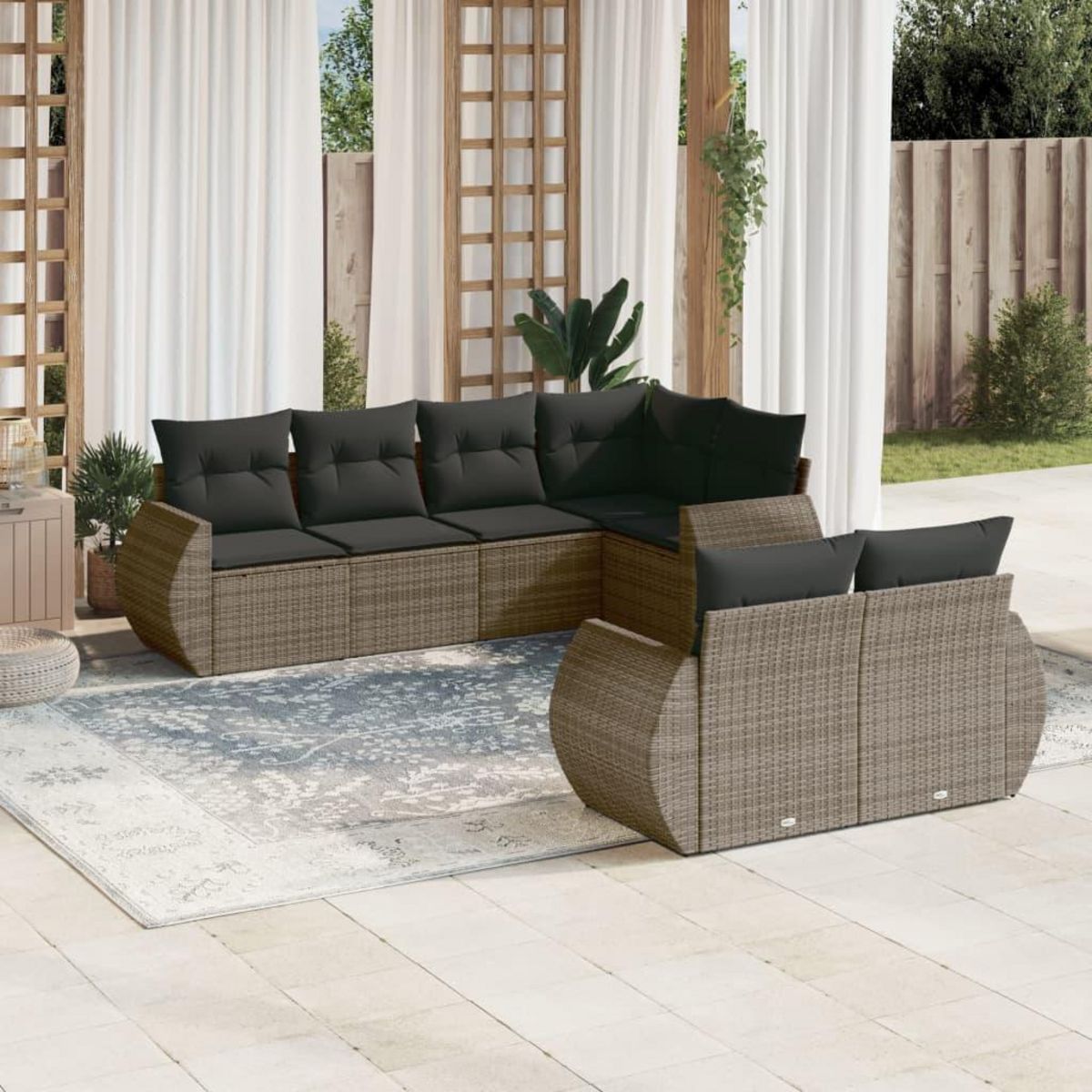 VIDAXL Salon de jardin avec coussins 7 pcs gris resine tressee