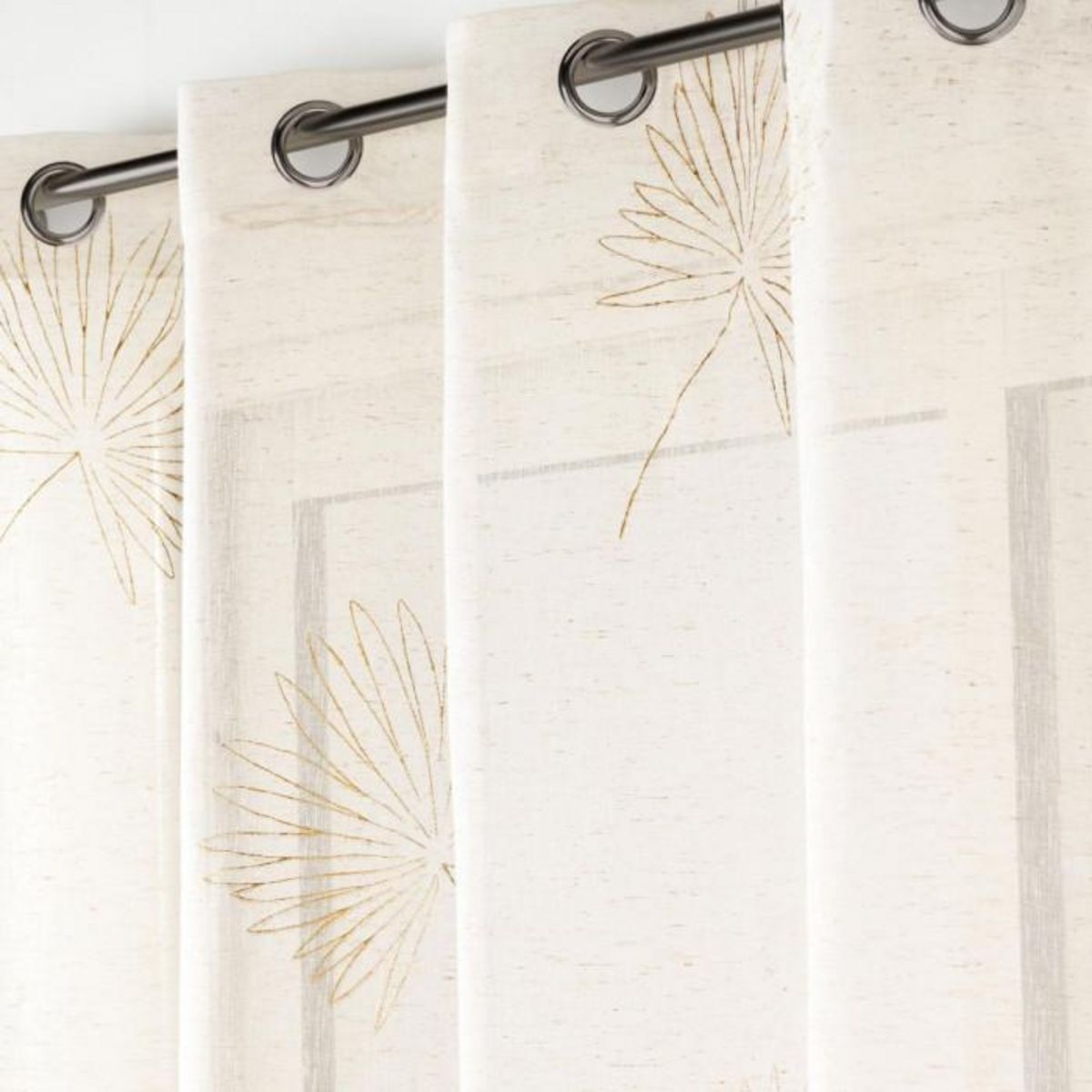 Paris Prix Rideau Voilage à Œillets Imprimé  Lotus  140x240cm Beige