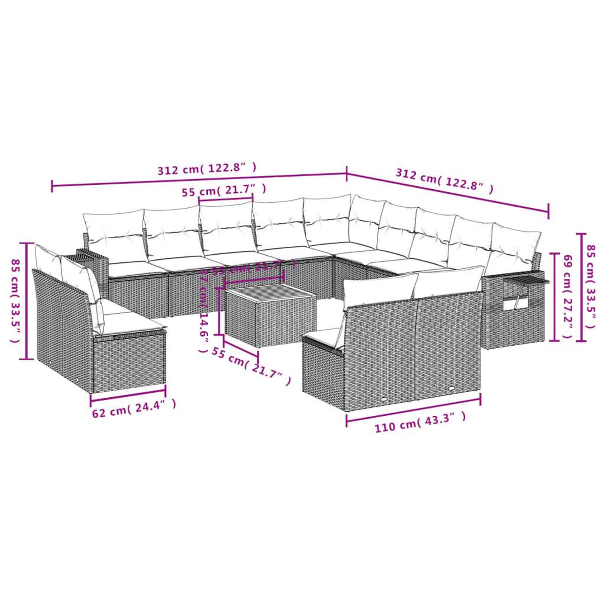 Voir la diapositive 4 : VIDAXL Salon de jardin avec coussins 14 pcs noir resine tressee