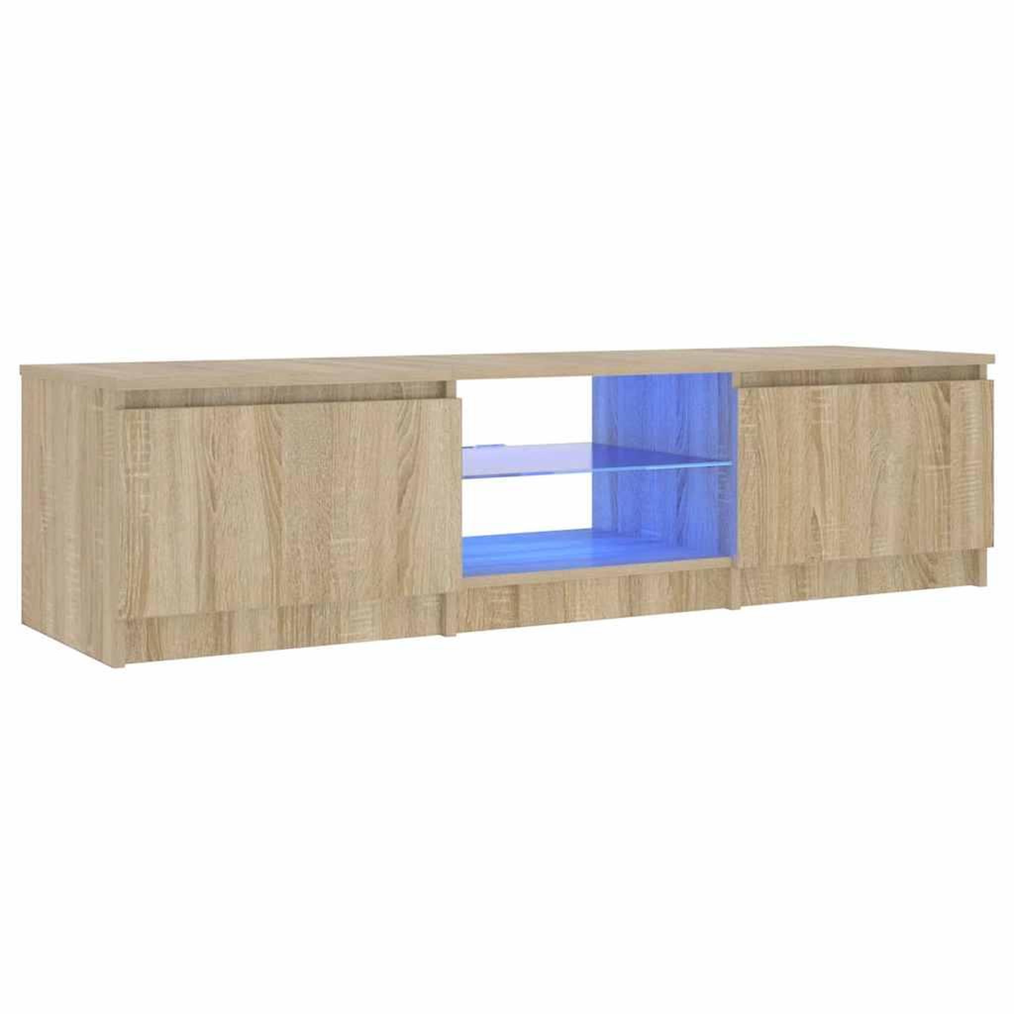 Voir la diapositive 5 : VIDAXL Meuble TV avec lumieres LED Chene fume 140x40x36 cm