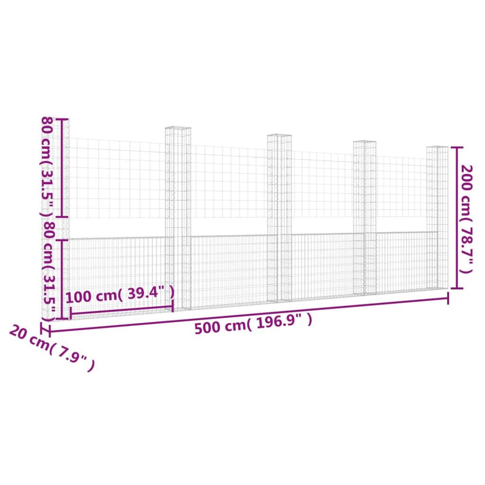 Voir la diapositive 6 : VIDAXL Panier de gabion en forme de U avec 5 poteaux Fer 500x20x200 cm
