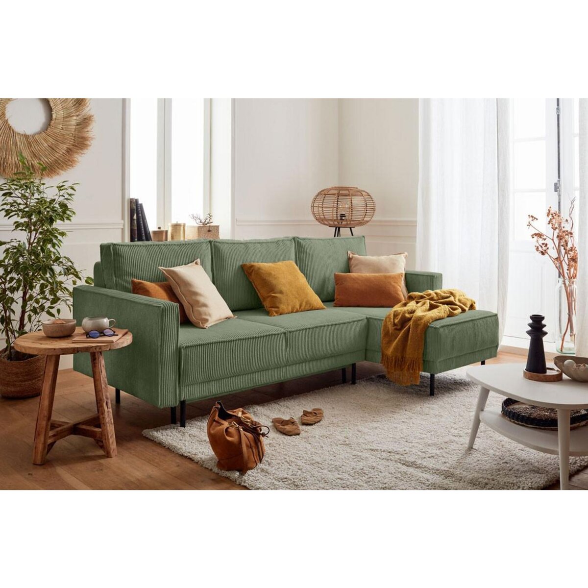 LISA DESIGN Charlie - canapé d'angle réversible - 4 places - convertible avec coffre - en velours côtelé