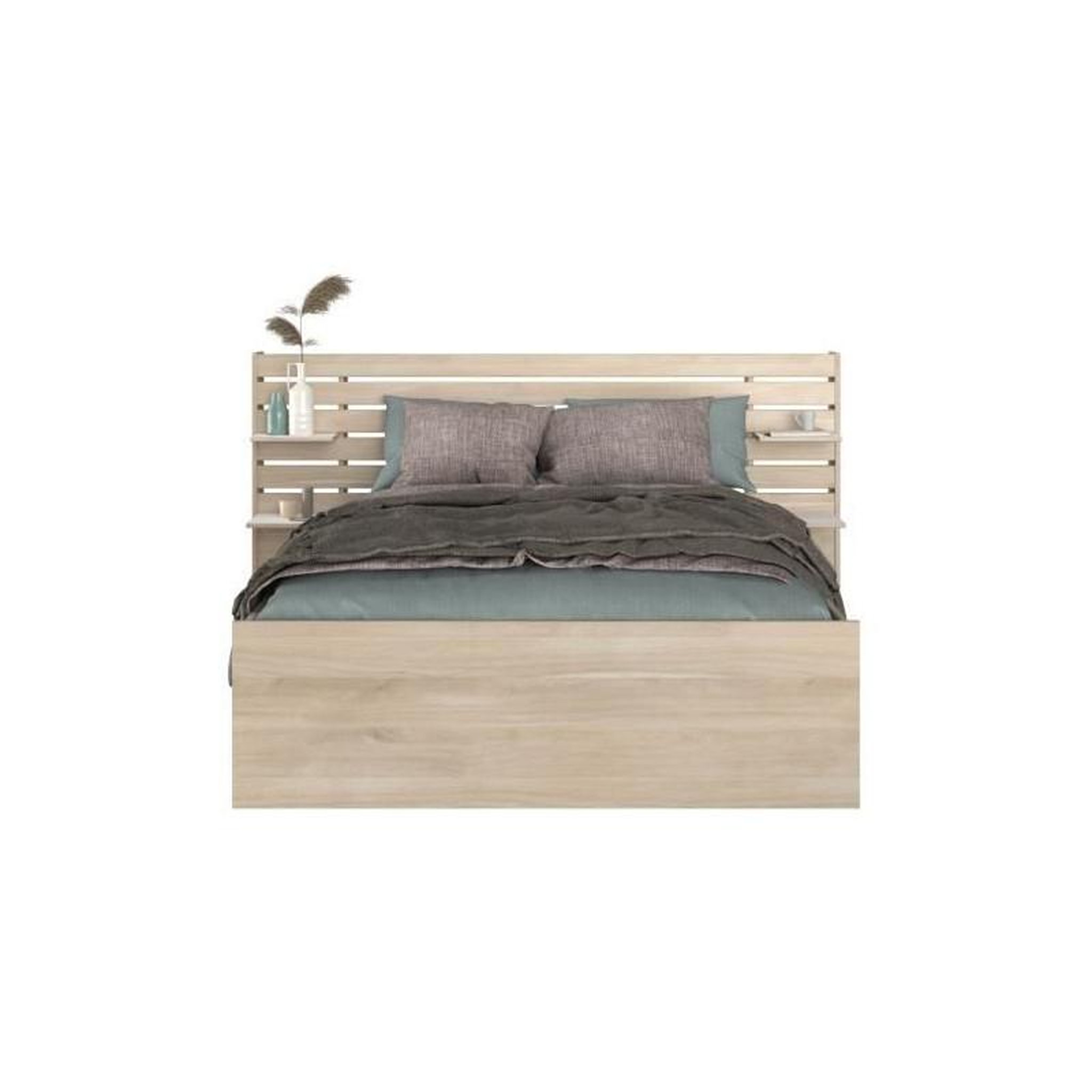 Voir la diapositive 3 : PARISOT Lit adulte ESCALE 140x190/200 cm - Tete de lit + 2 tiroirs - Décor chene du Japon - PARISOT