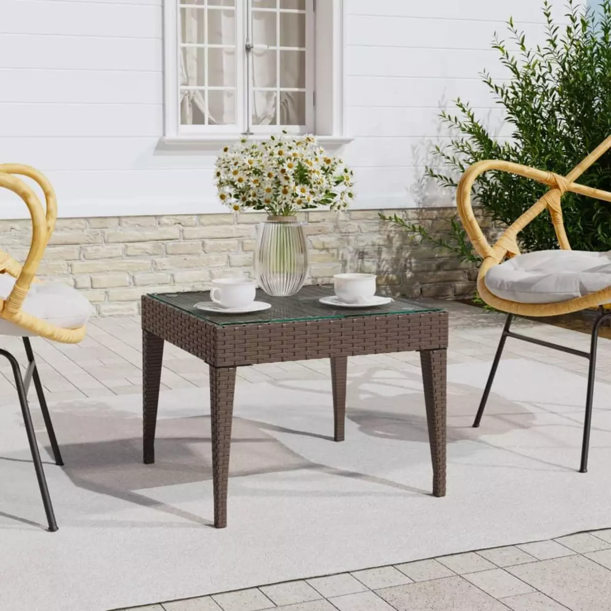 VIDAXL Table d'appoint marron 50x50x38 cm poly rotin et verre trempe