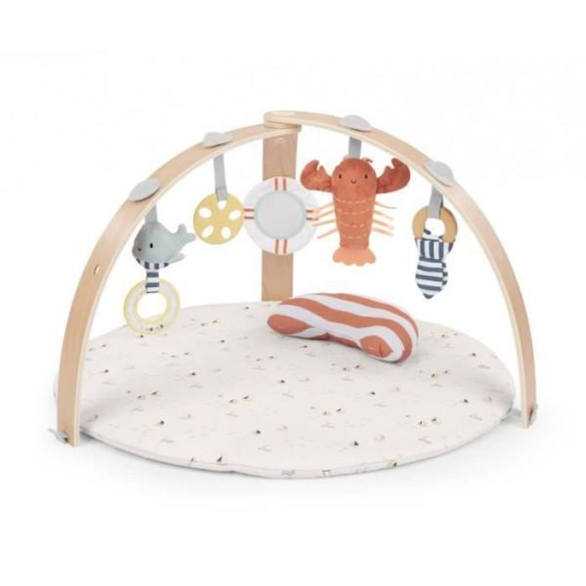 MARKET24 INGENUITY Tapis d'éveil réversible bébé évolutif - Marin - pliable, arche de jeu en bois amovible, 5 jouets, miroir, coussi