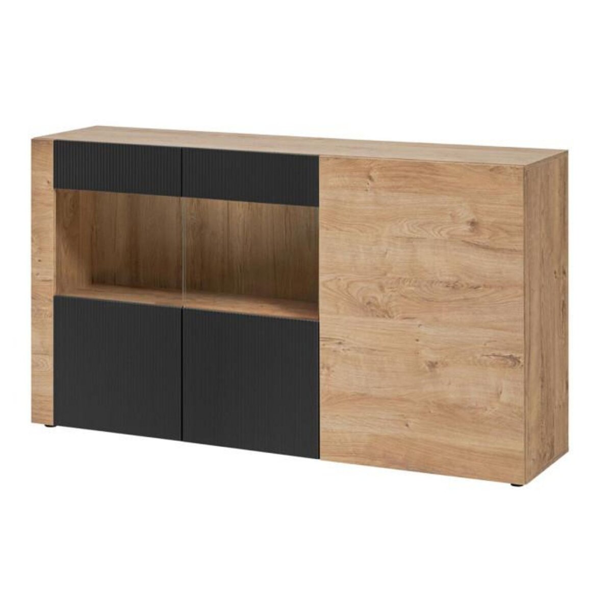 Paris Prix Buffet Rainuré  Aron  160cm Naturel & Noir