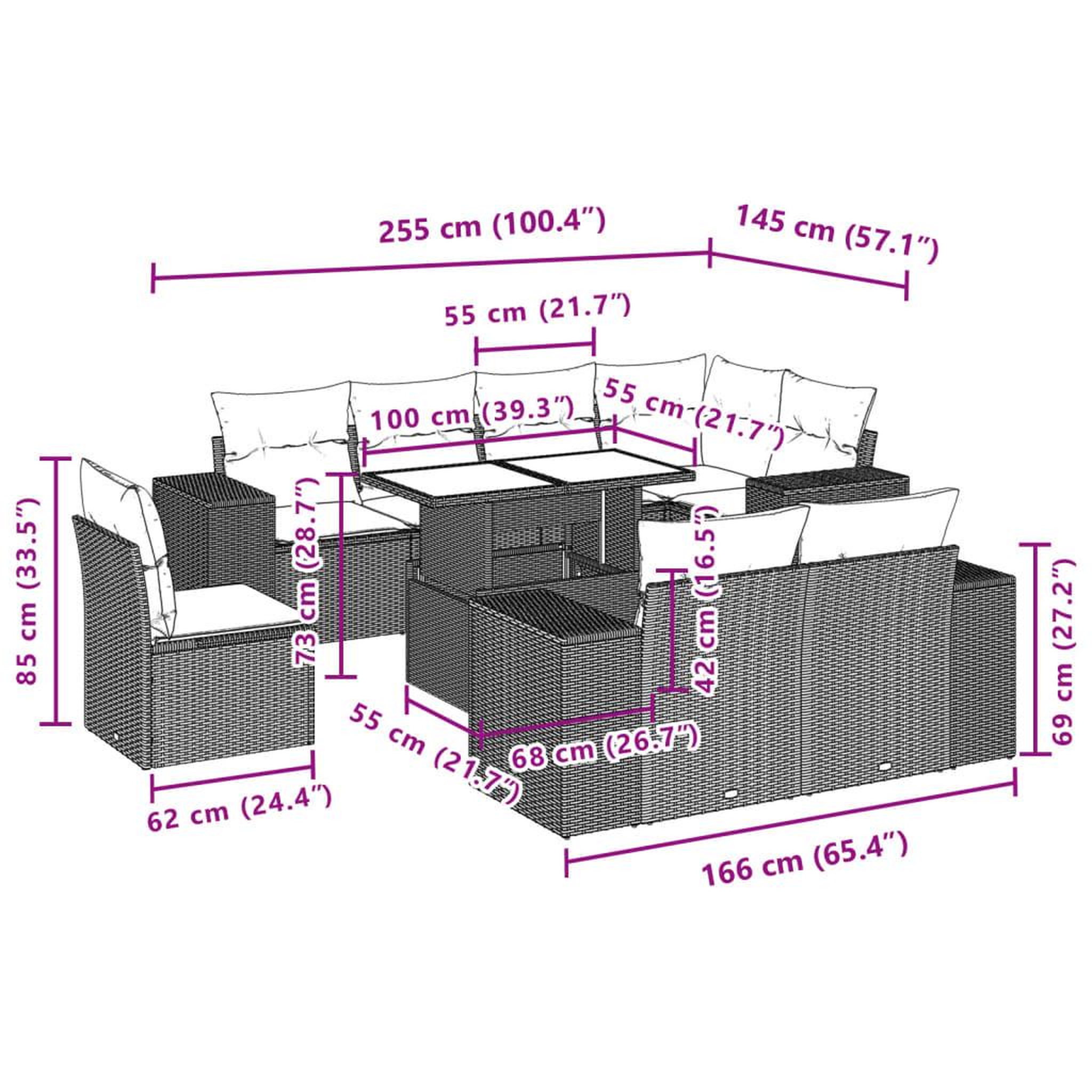 Voir la diapositive 6 : VIDAXL Salon de jardin avec coussins 9 pcs beige resine tressee