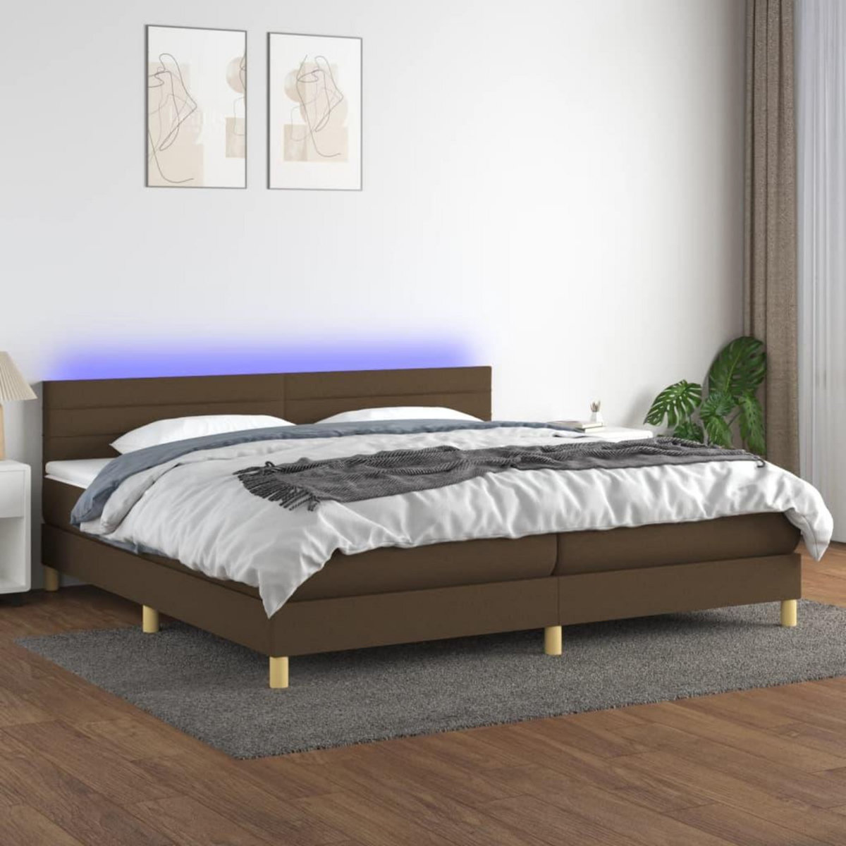 VIDAXL Sommier a lattes de lit matelas et LED Marron fonce 200x200 cm