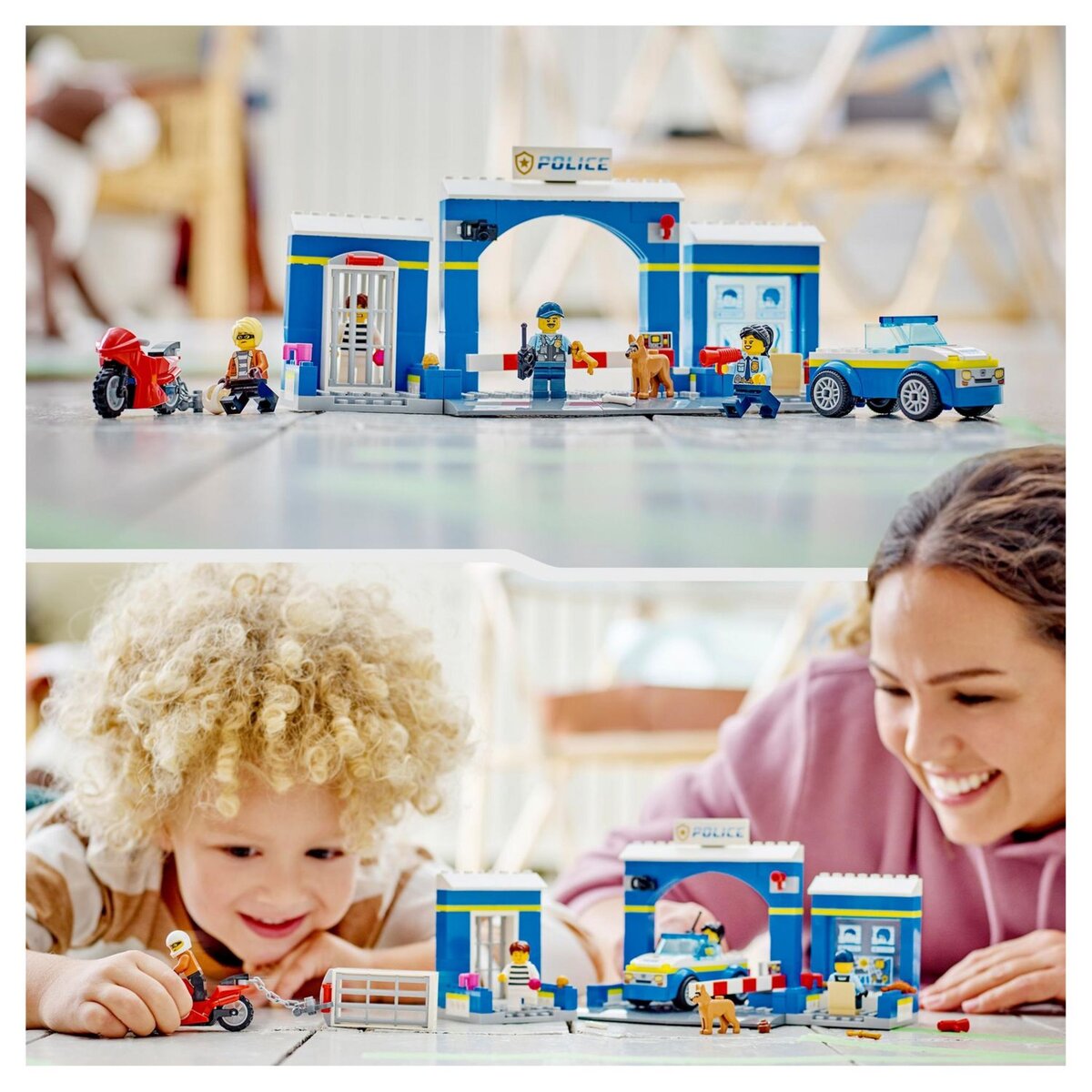 LEGO City 60370 La course poursuite au poste de police, Voiture Jouet et Moto, Prison, 4 Minifigurines et Figurine de Chien, Évasion Prison