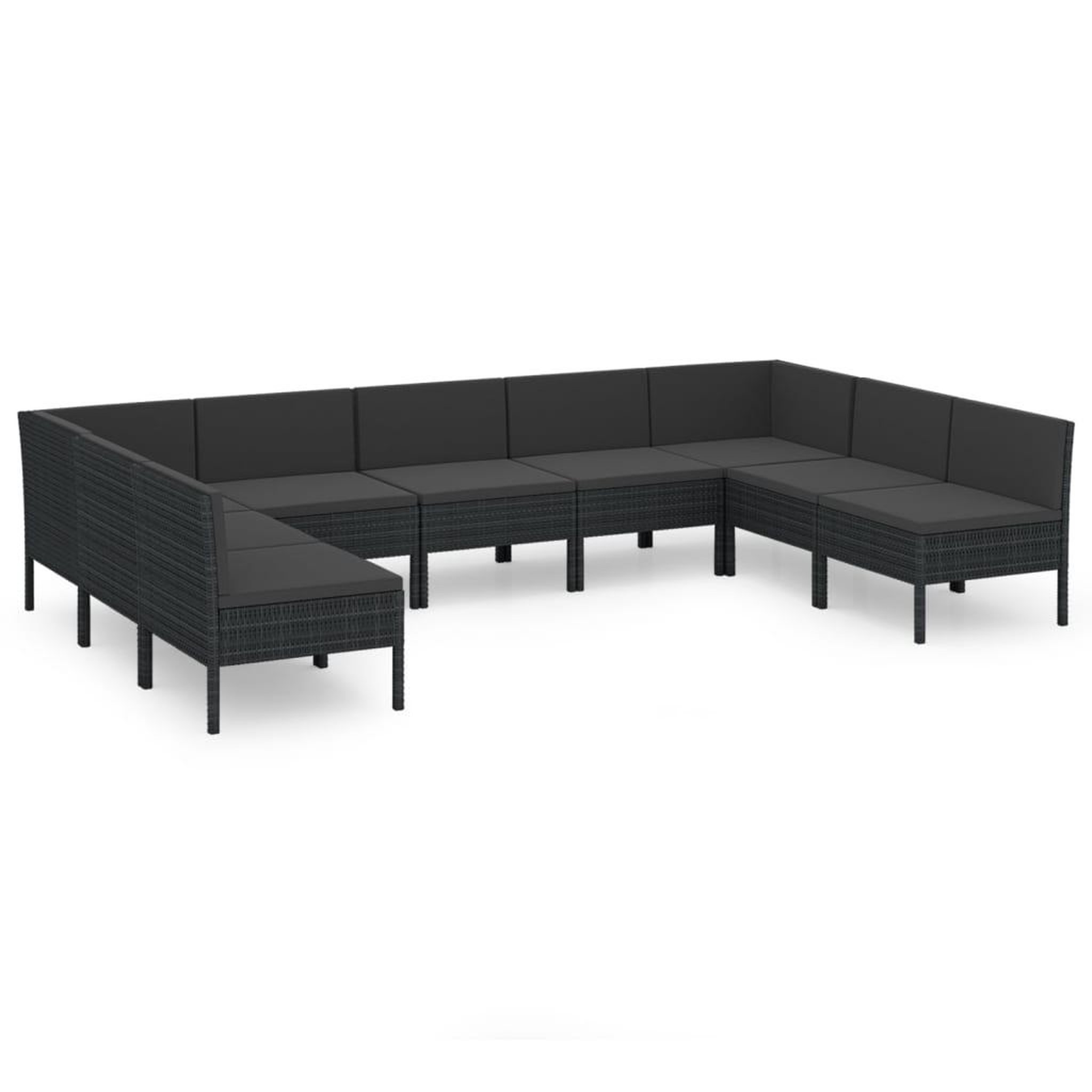 Voir la diapositive 2 : VIDAXL Salon de jardin 9 pcs avec coussins Resine tressee Noir