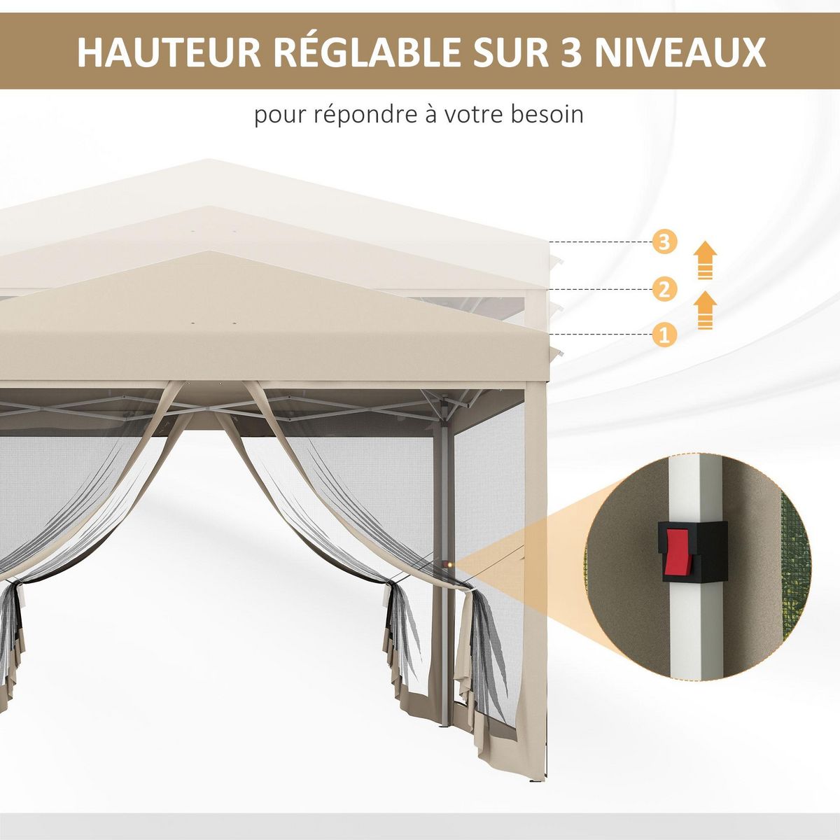 OUTSUNNY Tonnelle barnum pliant pop-up dim. 3L x 3l x 2,65H m 4 moustiquaires sac transport noir beige