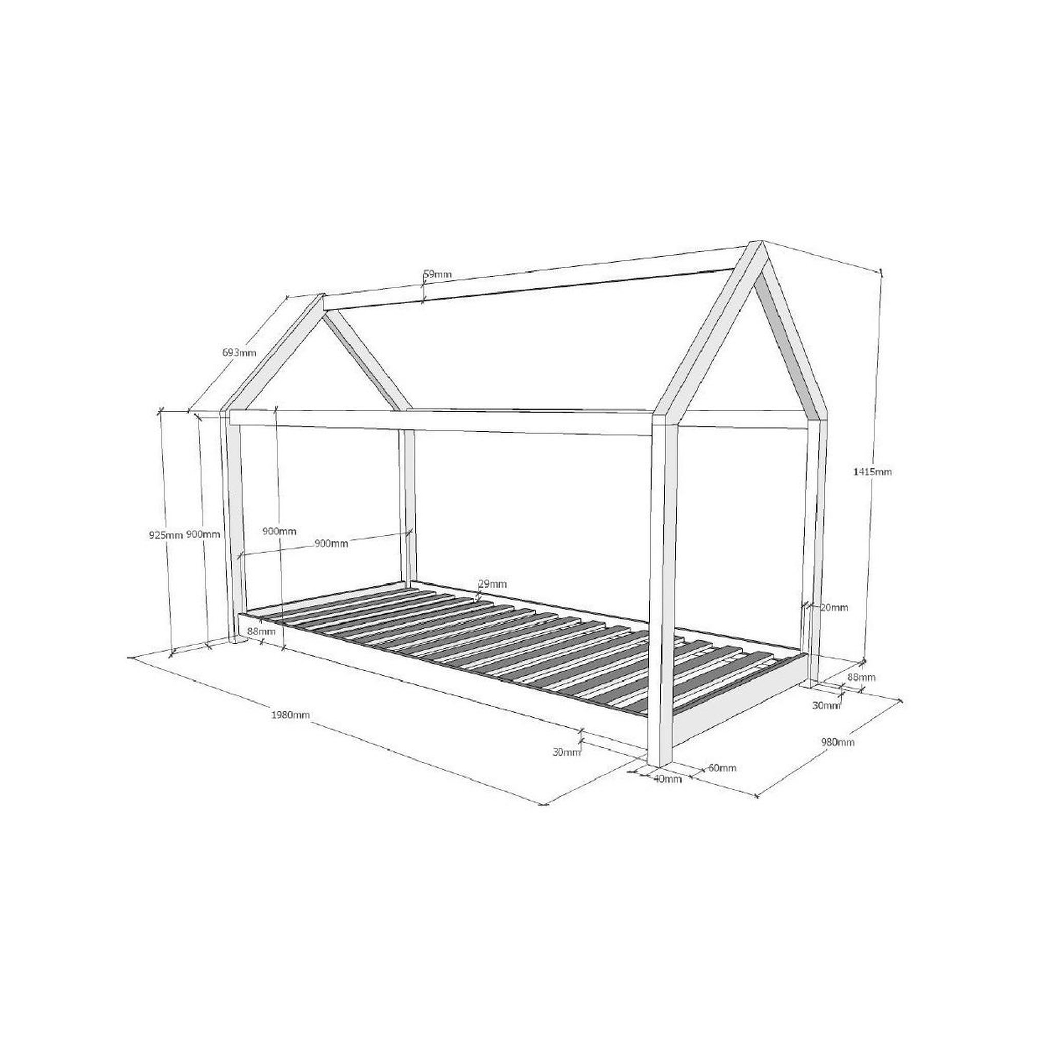 Voir la diapositive 6 : Paris Prix Lit enfant & matelas  cabane  90x200cm blanc