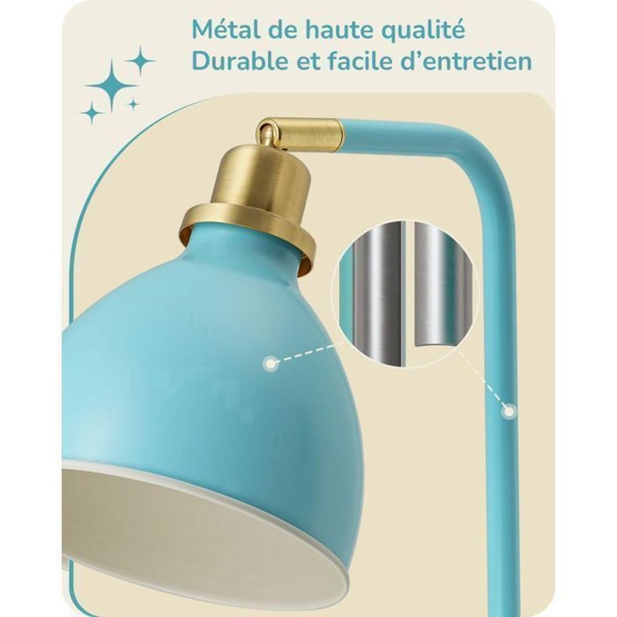 Voir la diapositive 4 : Lampadaire industriel 155 cm bleu clair abat-jour métal tête orientable 350° 2700 K E27 avec ampoule LED