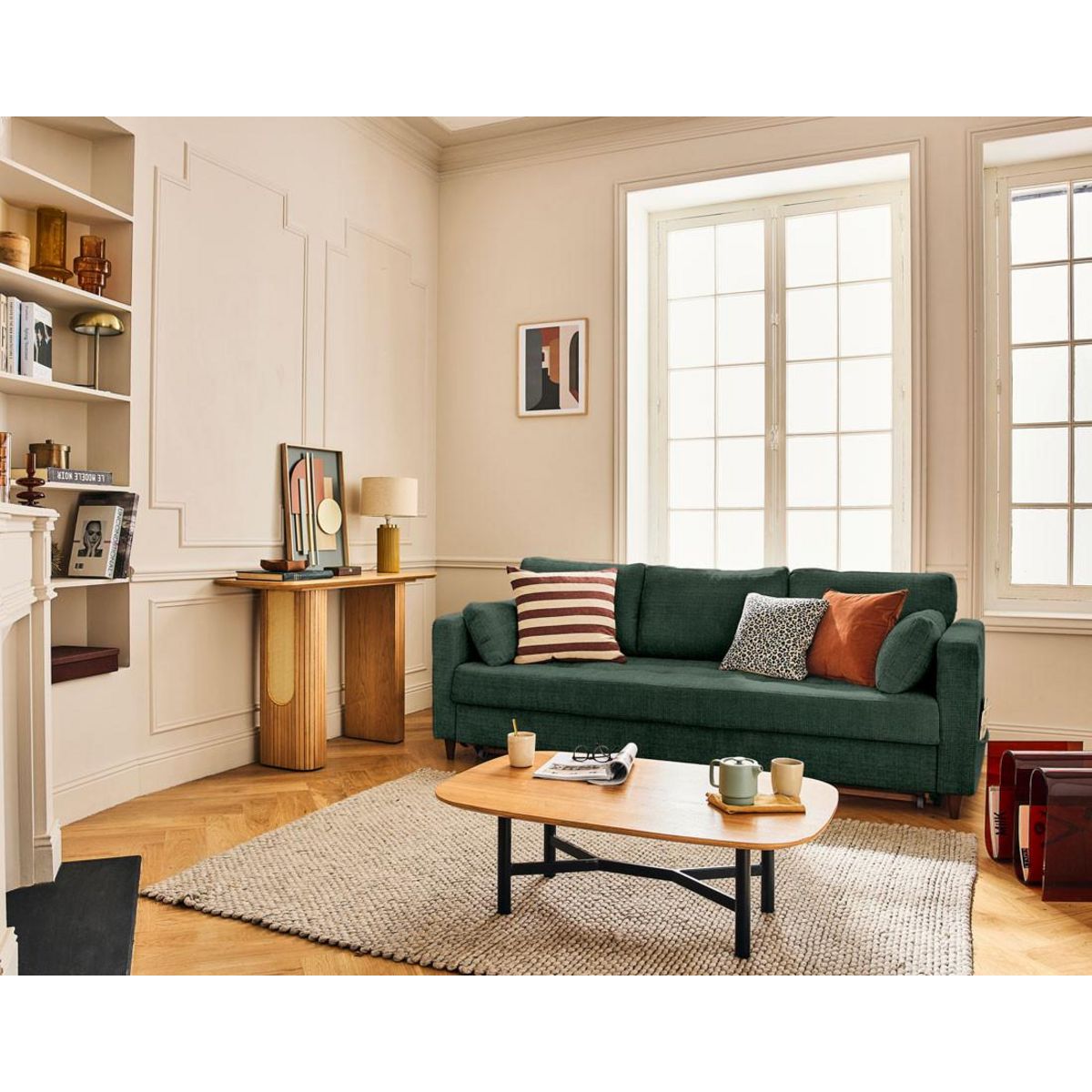 LISA DESIGN Anna - canapé droit 3 places convertible avec poche en velours texturé