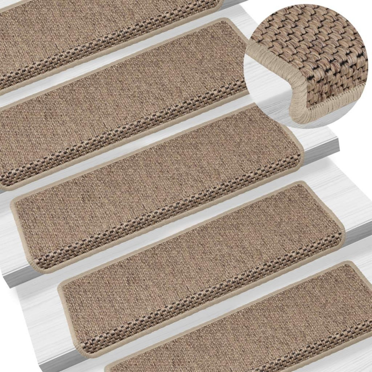 VIDAXL Tapis d'escalier autocollants 15 pcs 65x21x4 cm Sable