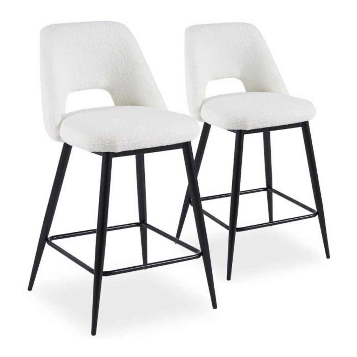 Paris Prix Lot de 2 Chaises de Bar  Bouclette  92cm Crème & Noir