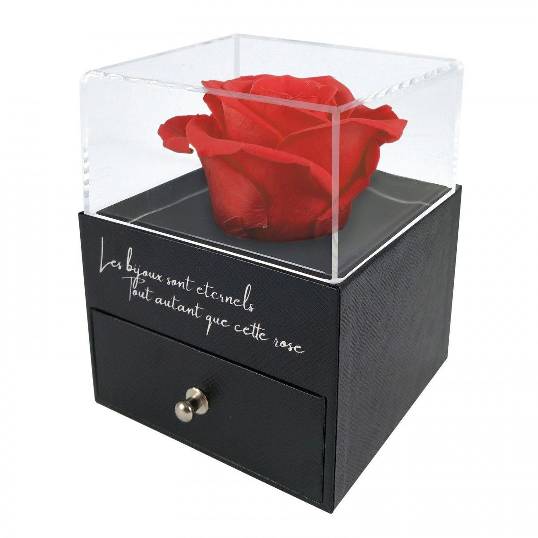 Voir la diapositive 2 : SC CRYSTAL Boite à bijoux décorée d'une rose éternelle - stabilisée rouge