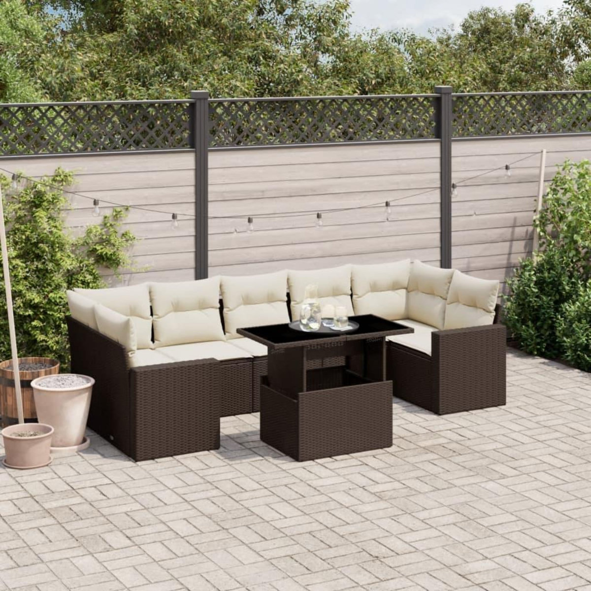 VIDAXL Salon de jardin 8 pcs avec coussins marron resine tressee