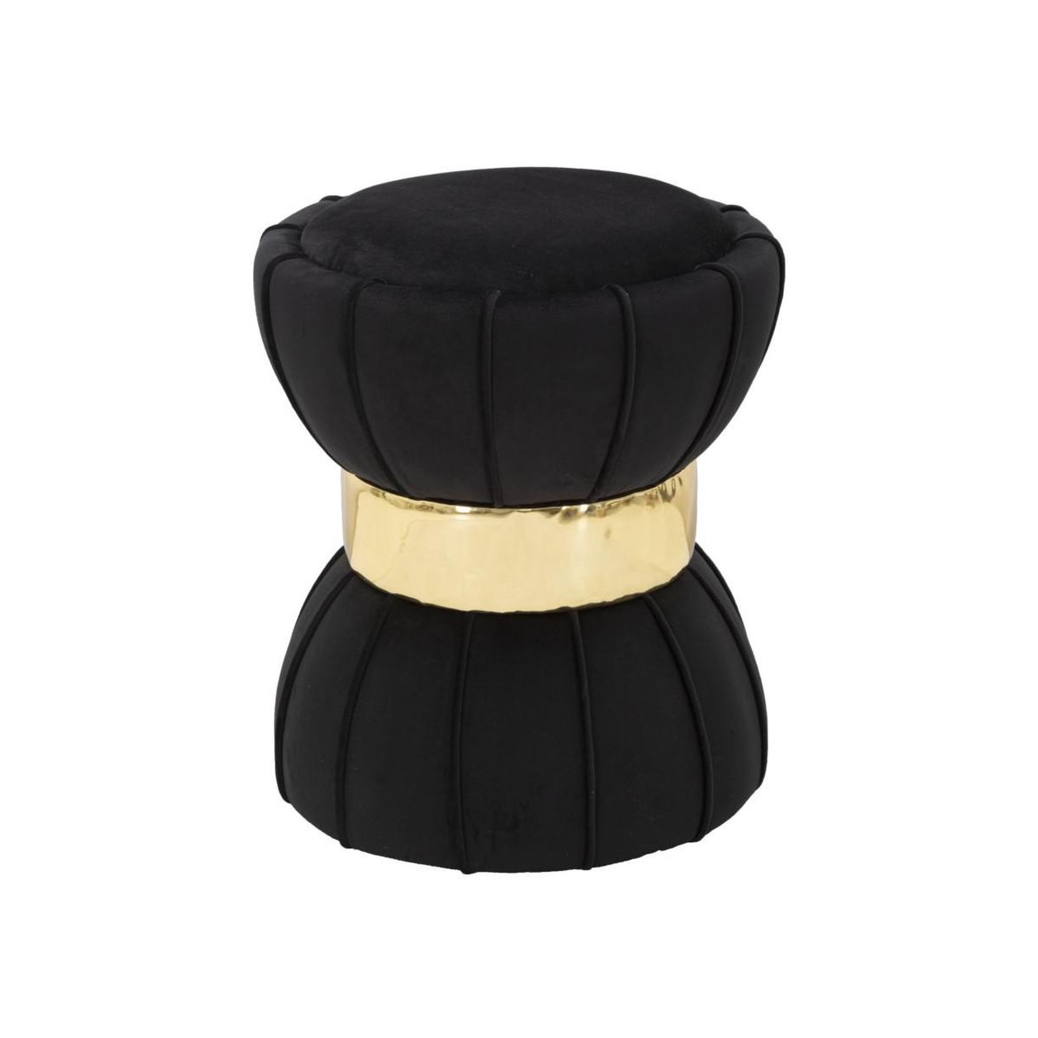 Paris Prix Pouf design en velours  flower  44cm noir & or
