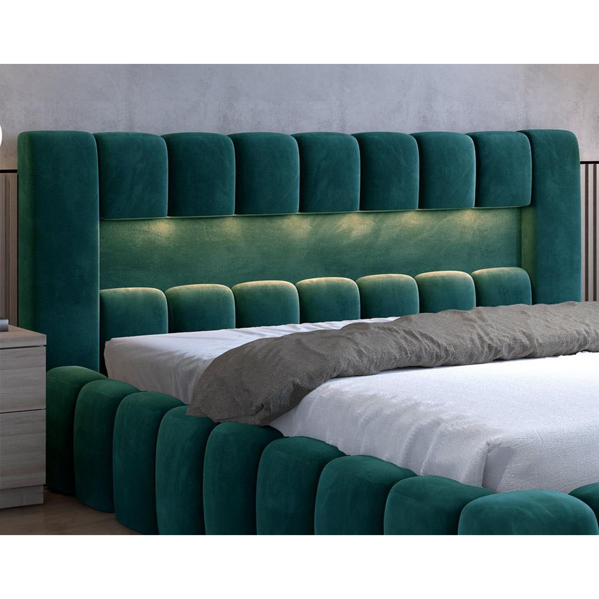 BEST MOBILIER Cleo - lit coffre avec led - 140x200 cm - sommier inclus - en velours