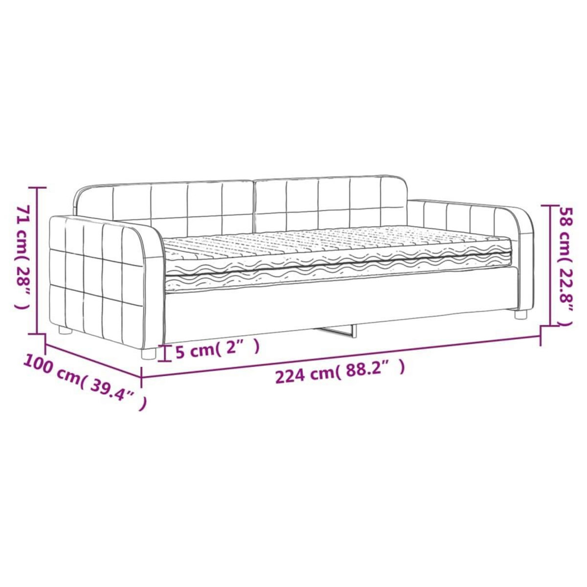 VIDAXL Lit de jour avec matelas noir 90x200 cm velours
