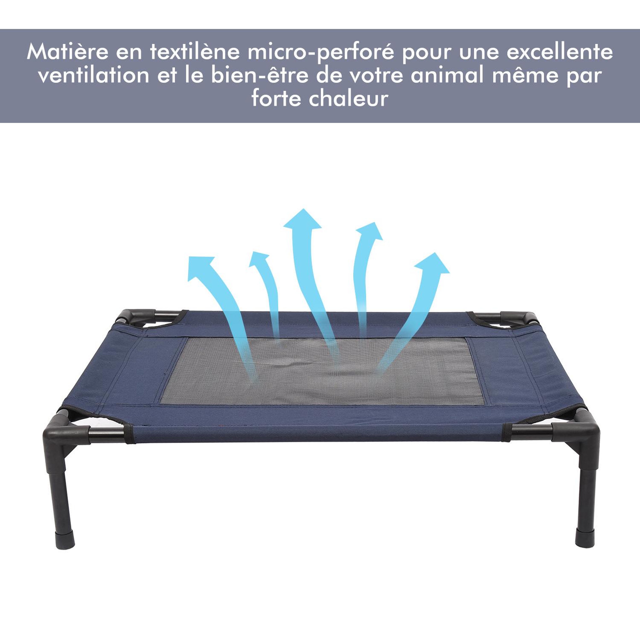 Voir la diapositive 4 : PAWHUT Lit pour chien chat lit de camp grand confort sur pieds tissu oxford textilène micro-perforé 76l x 61l x 18h cm bleu marine noir