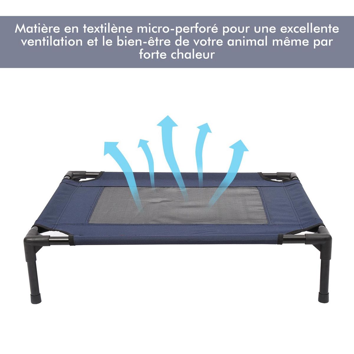 PAWHUT Lit pour chien chat lit de camp grand confort sur pieds tissu oxford textilène micro-perforé 76L x 61l x 18H cm bleu marine noir