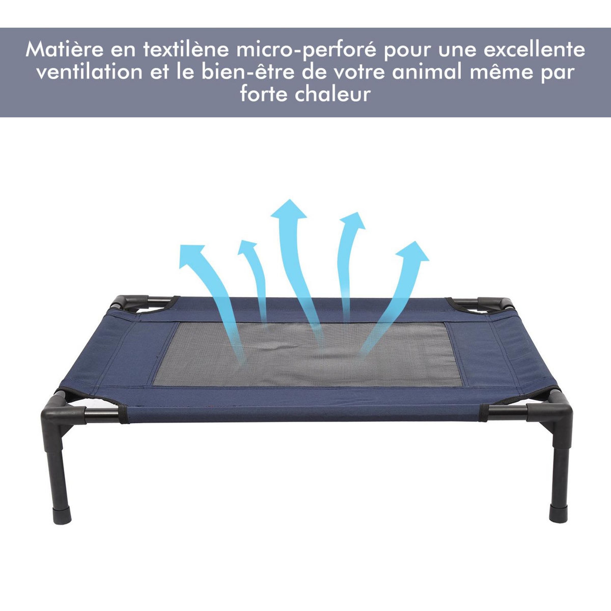PAWHUT Lit pour chien chat lit de camp grand confort sur pieds tissu oxford textilène micro-perforé 76L x 61l x 18H cm bleu marine noir
