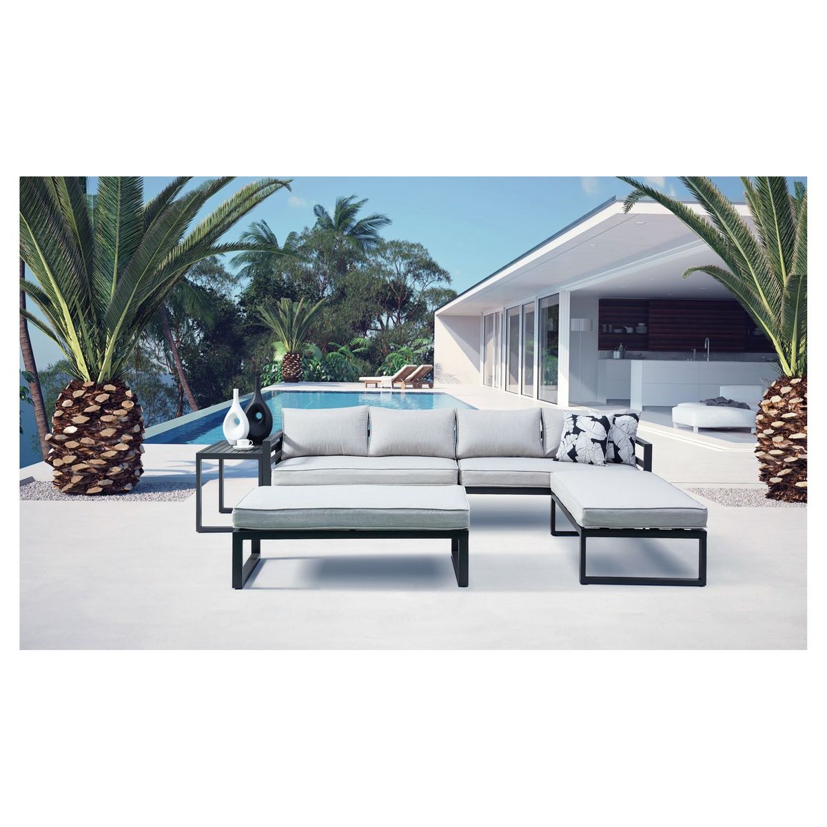 JARDILINE Salon bas de jardin - 8 places - Gris perlé - Aluminium - WAIGEO