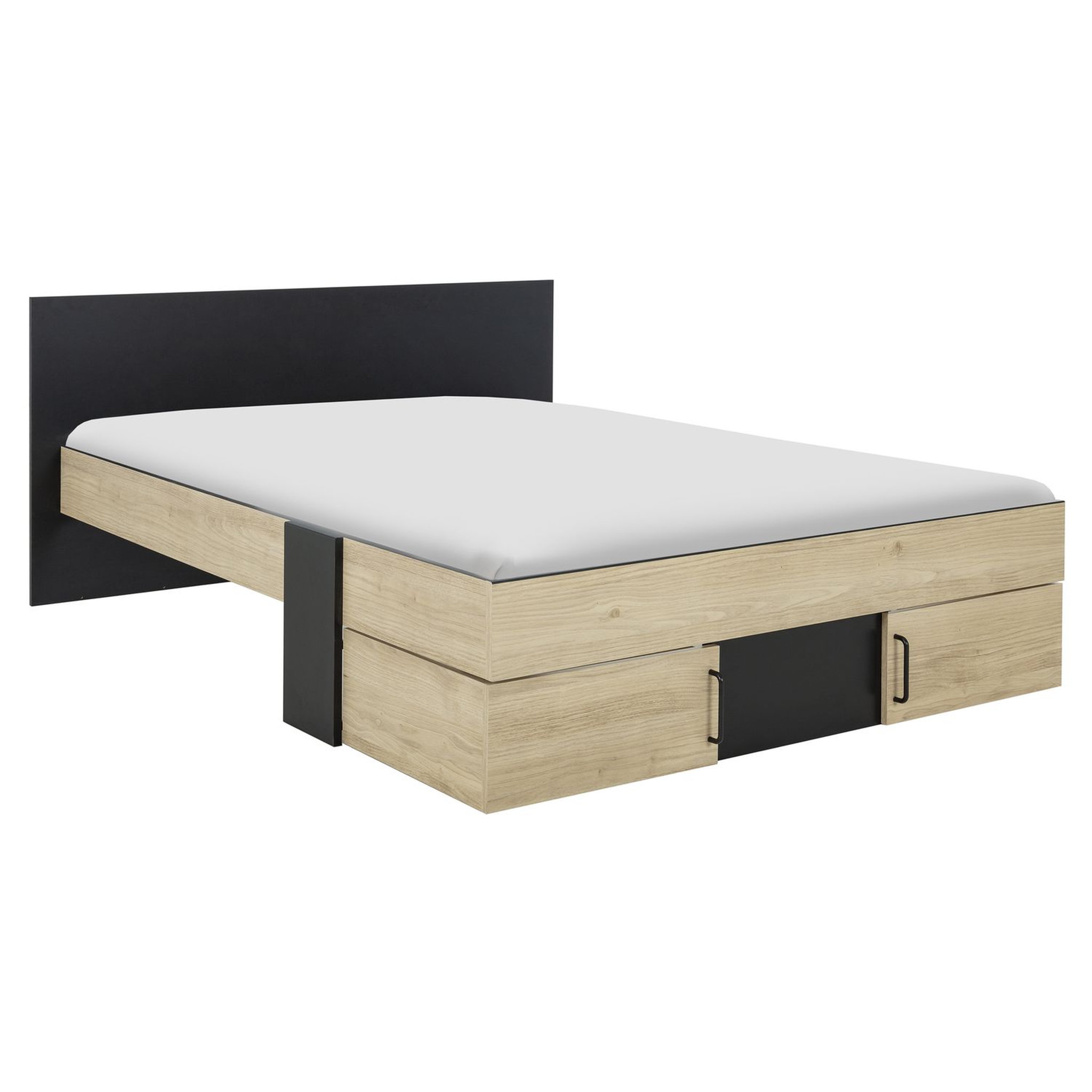 Voir la diapositive 6 : Lit double avec rangement style industriel 140x190cm LEXIS