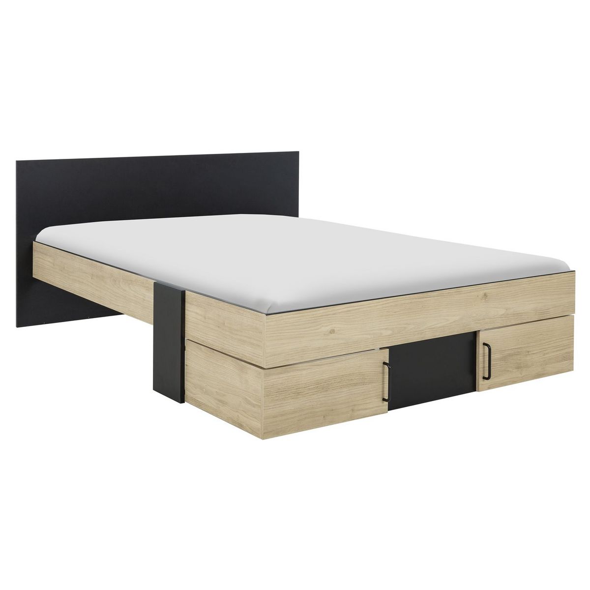 Lit double avec rangement style industriel 140x190cm LEXIS