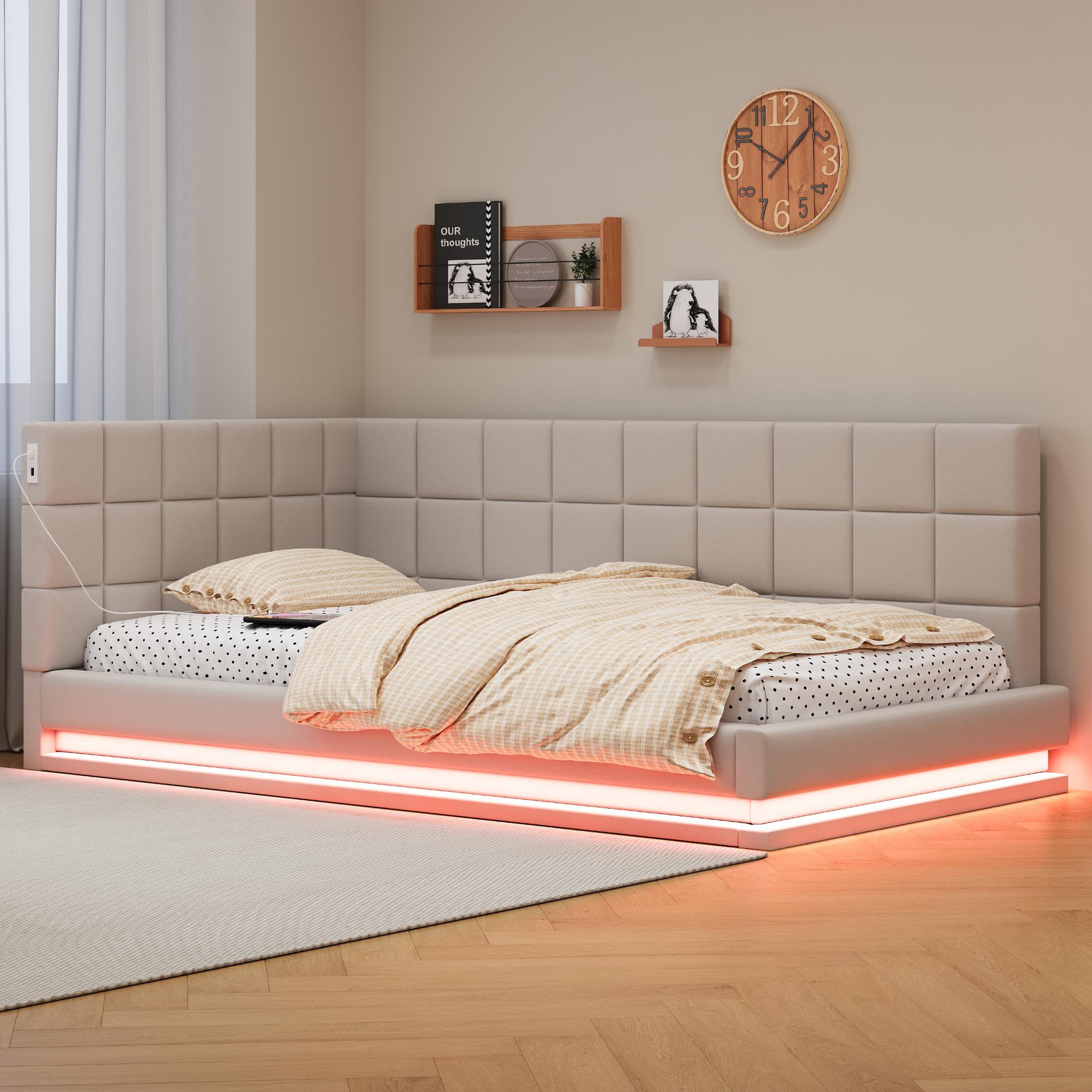 Voir la diapositive 5 : MERAX Lit simple rembourré 90x200cm