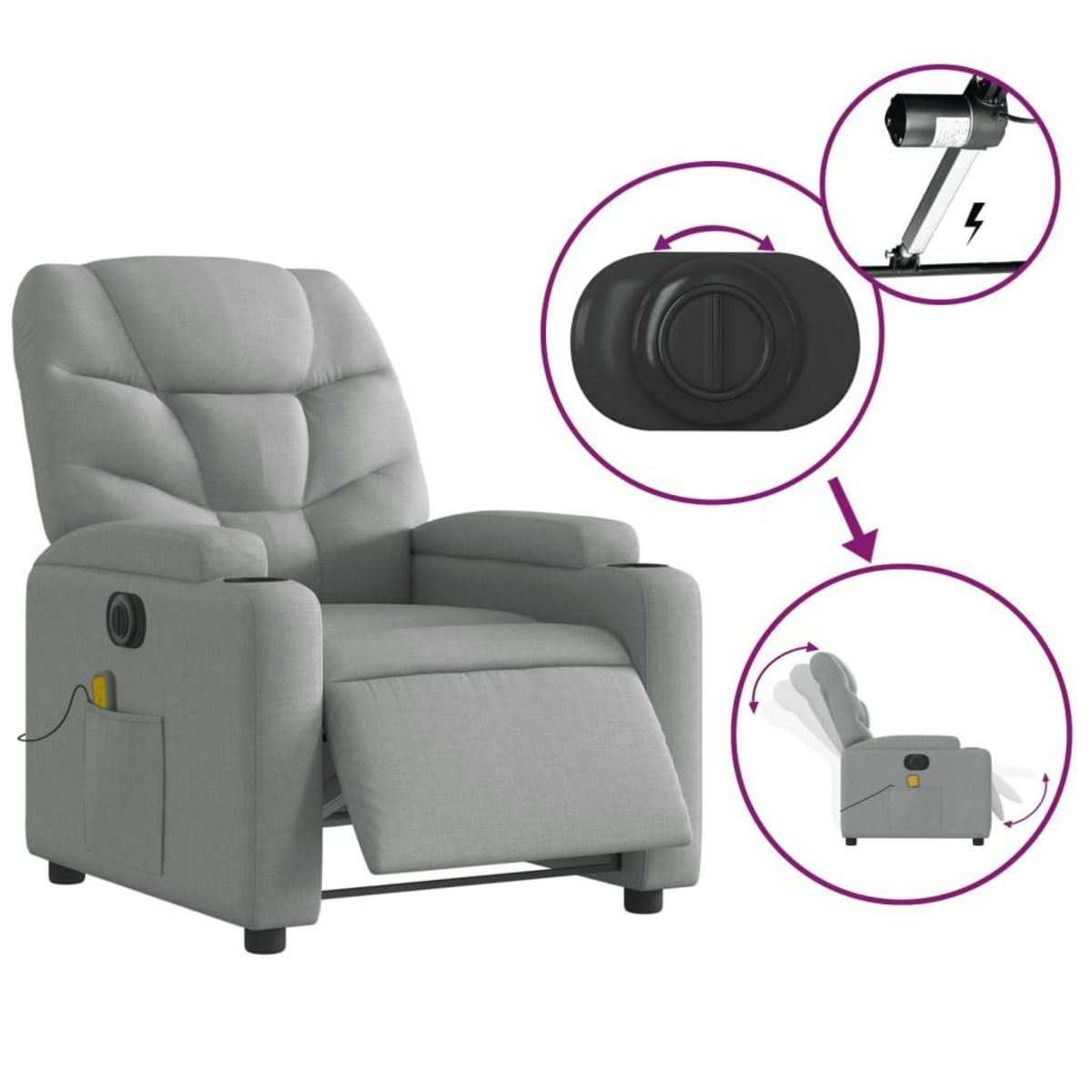 VIDAXL Fauteuil de massage inclinable electrique gris clair tissu