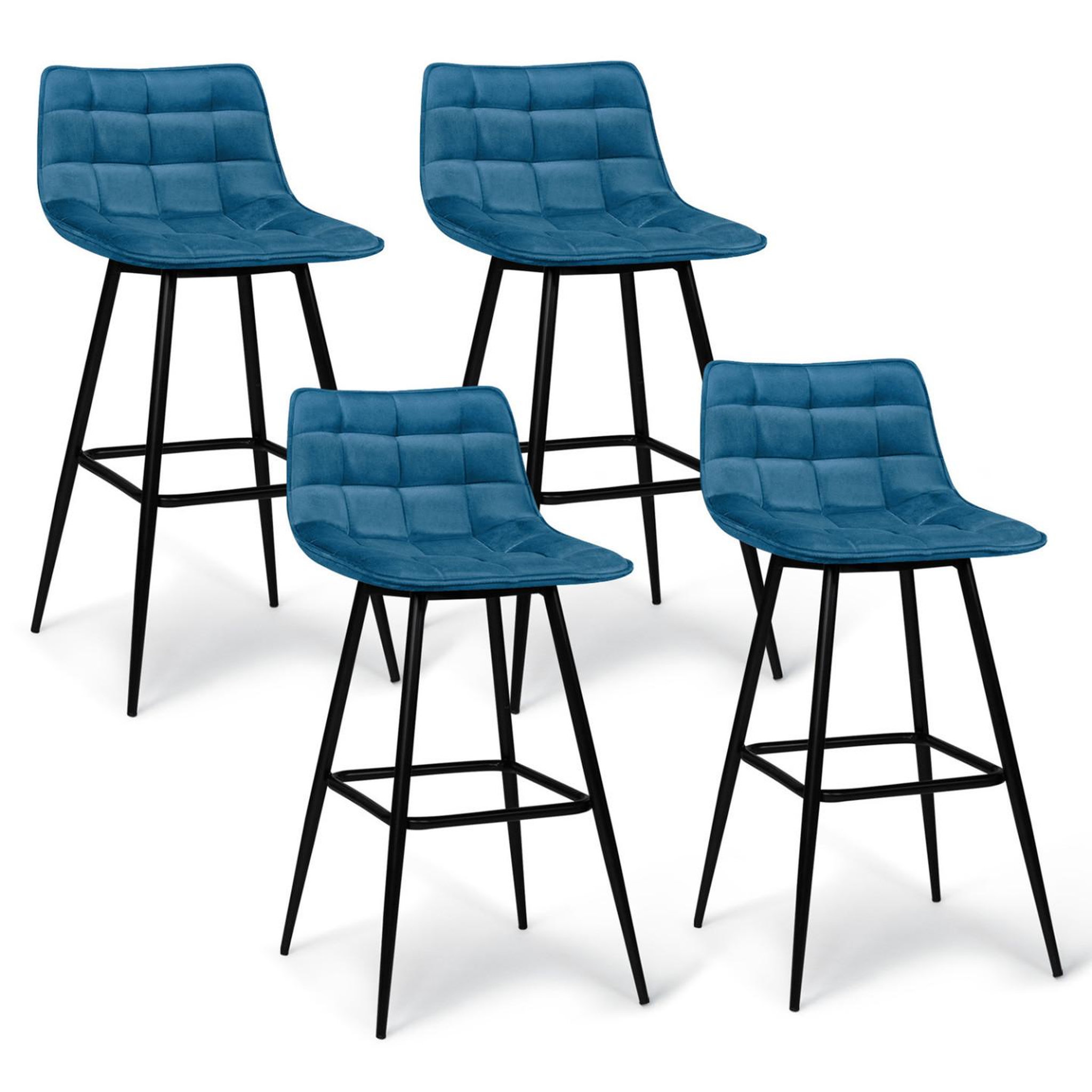 ID MARKET Lot de 4 tabourets de bar mady en velours bleu