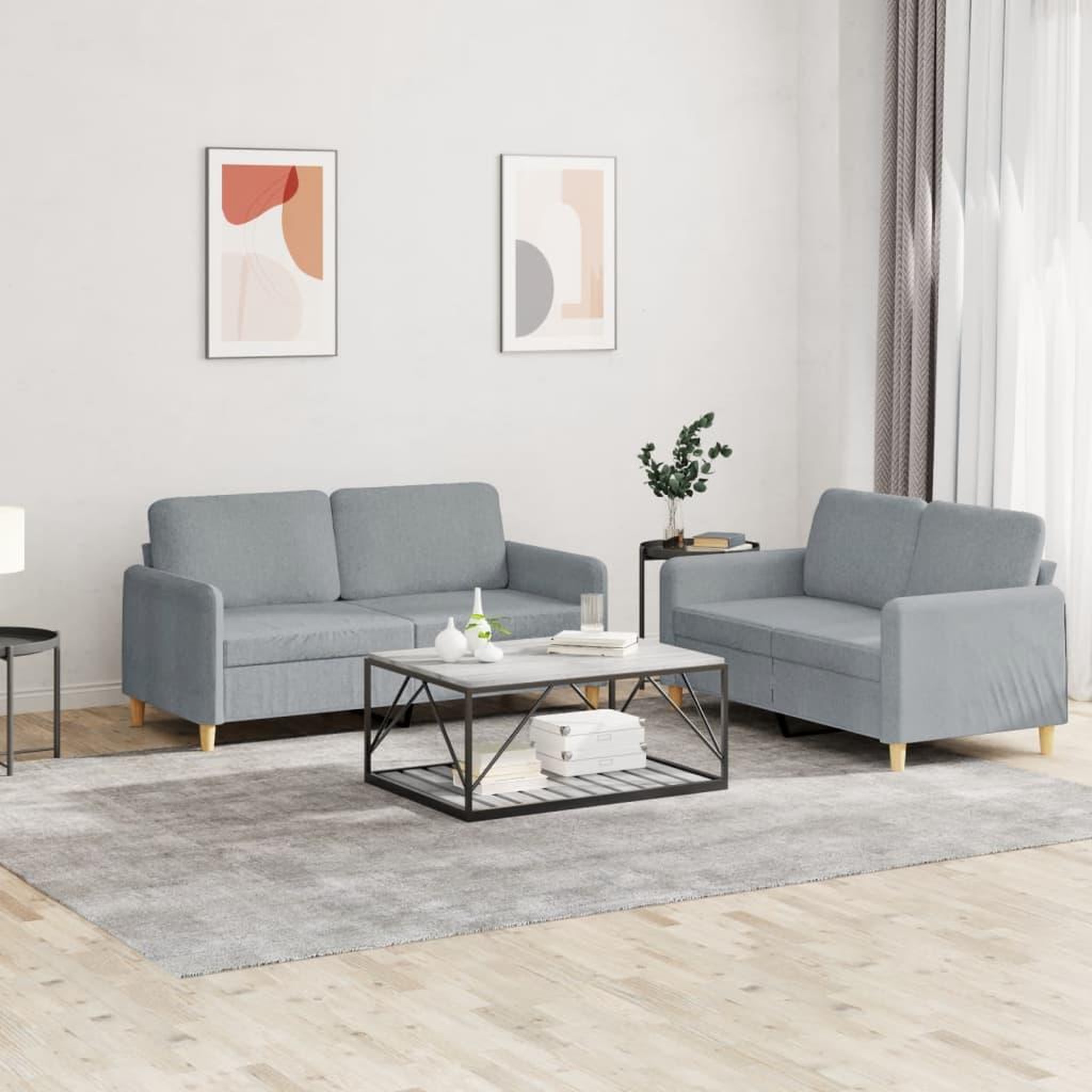 VIDAXL Ensemble de canapes 2 pcs avec coussins Gris clair Tissu