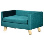 PAWHUT Canapé chien lit pour chien design scandinave coussin moelleux pieds bois massif dim. 64 x 45 x 36 cm velours bleu canard
