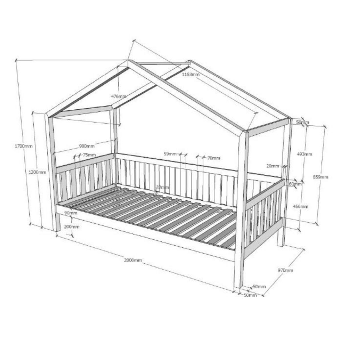 Paris Prix Lit Cabane Enfant & Tiroir  Dallas  90x200cm Anthracite