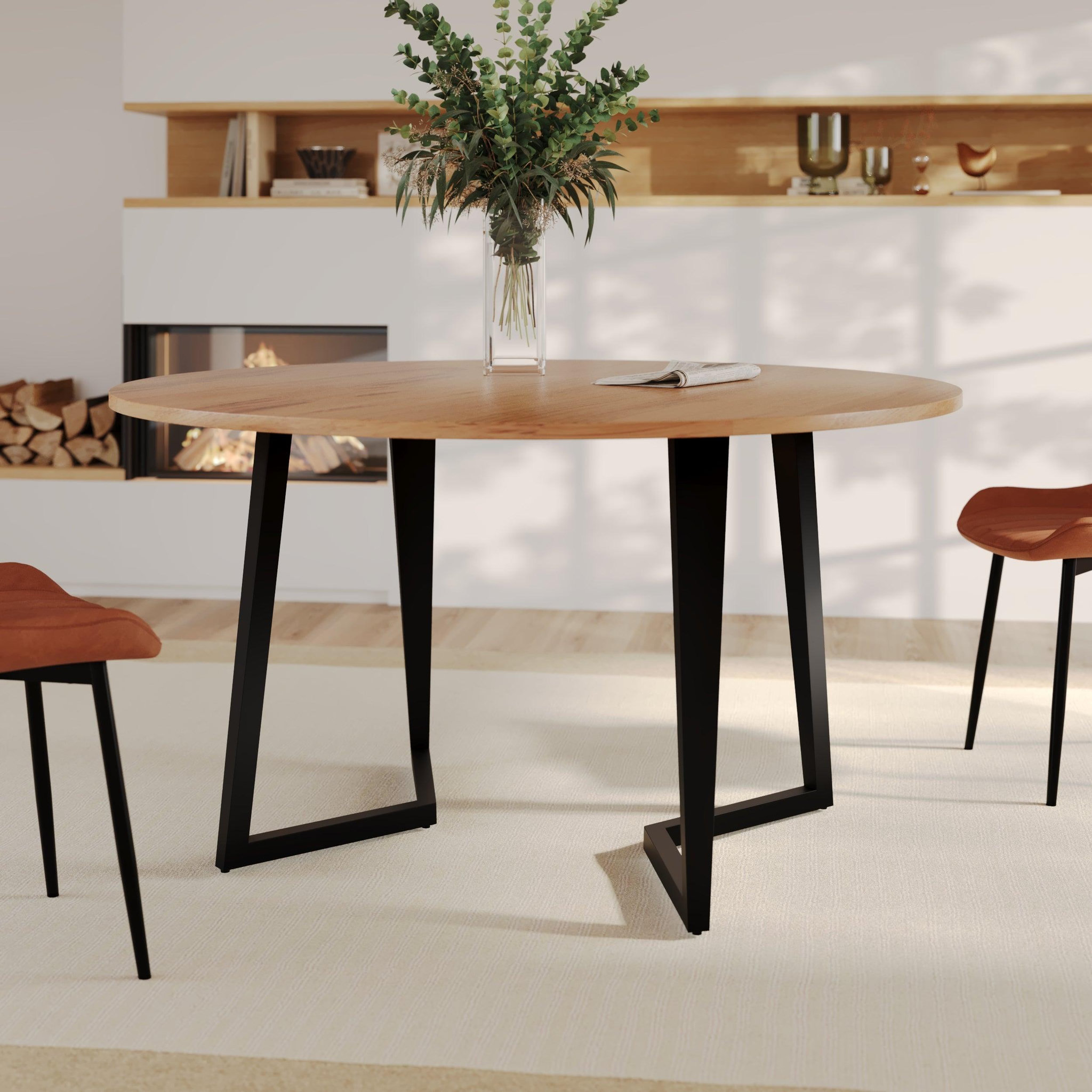 Voir la diapositive 2 : MAISON PAVANE Table ronde 6 personnes en bois d'acacia et métal 140 cm-moorea