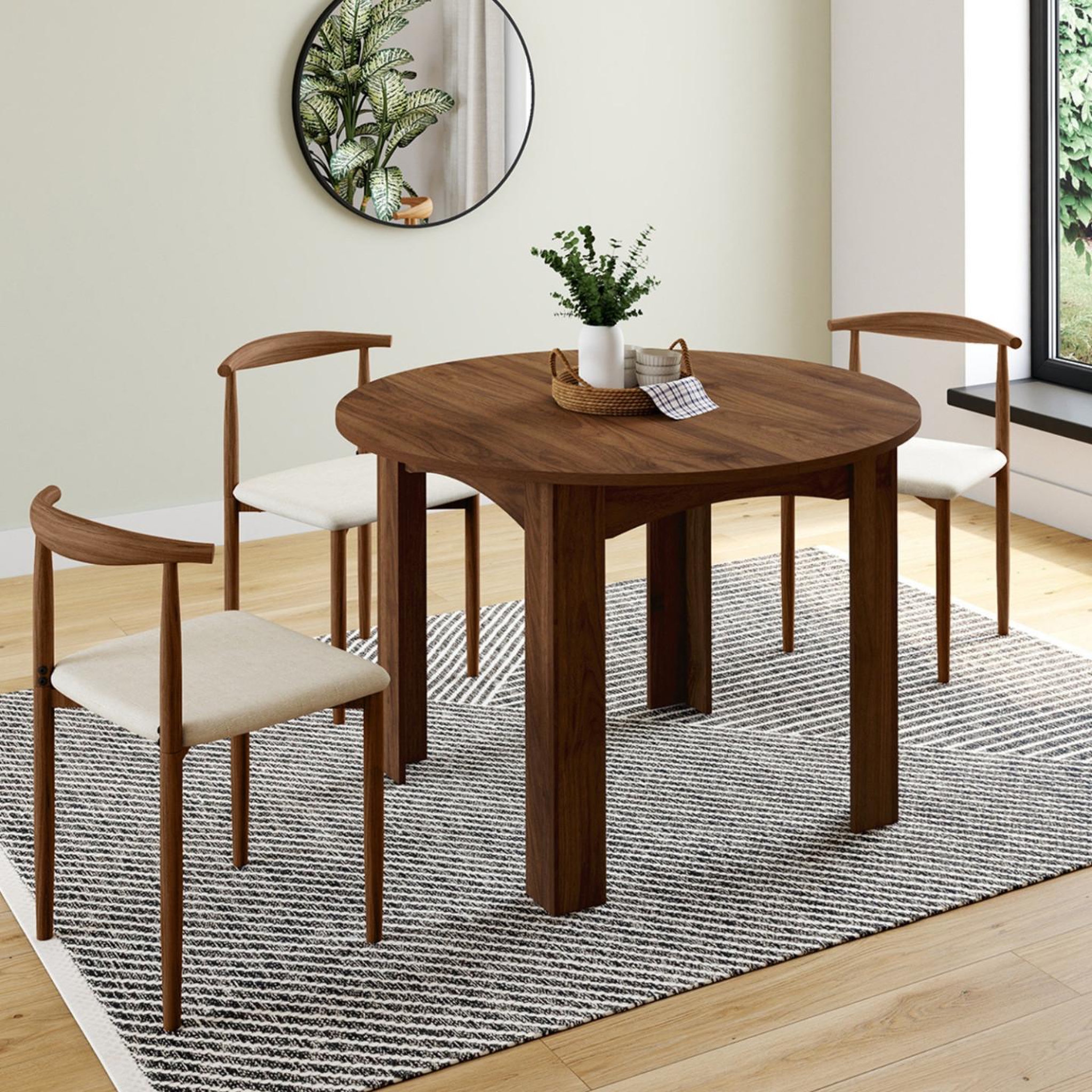 Voir la diapositive 4 : ID MARKET Table à manger extensible ronde dona 4-8 personnes noyer 110-150 cm