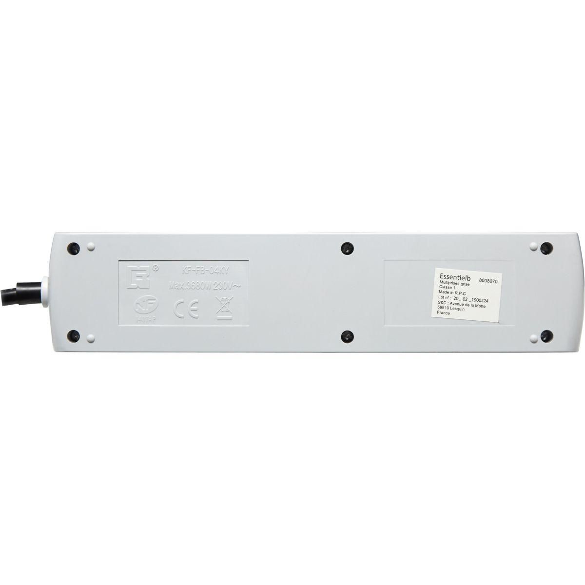 ESSENTIEL B Multiprise 4 prises parafoudre grise