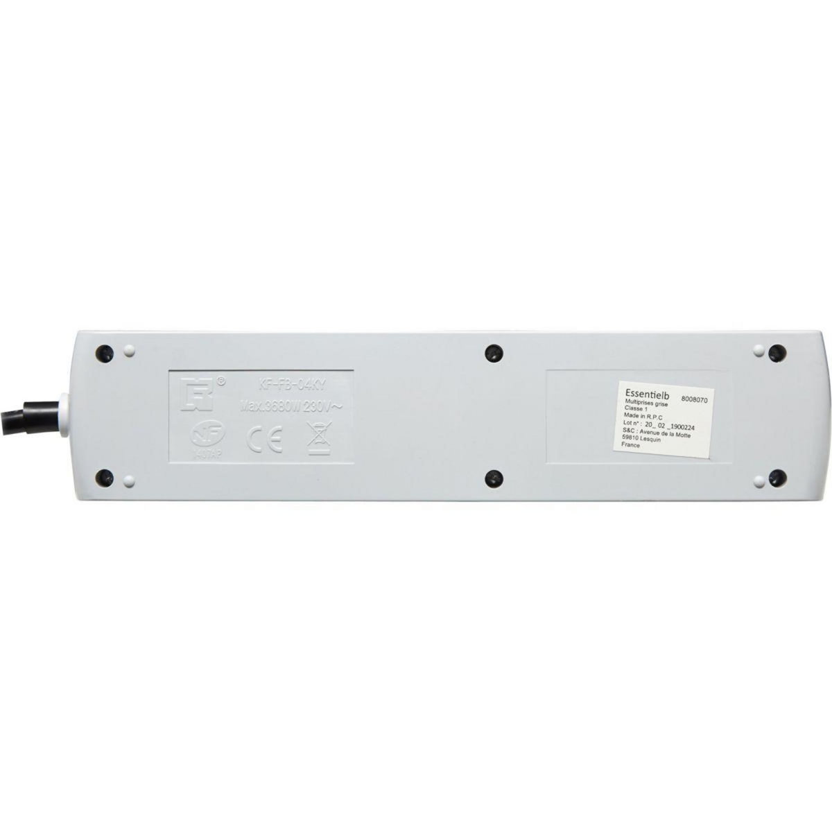 ESSENTIEL B Multiprise 4 prises parafoudre grise
