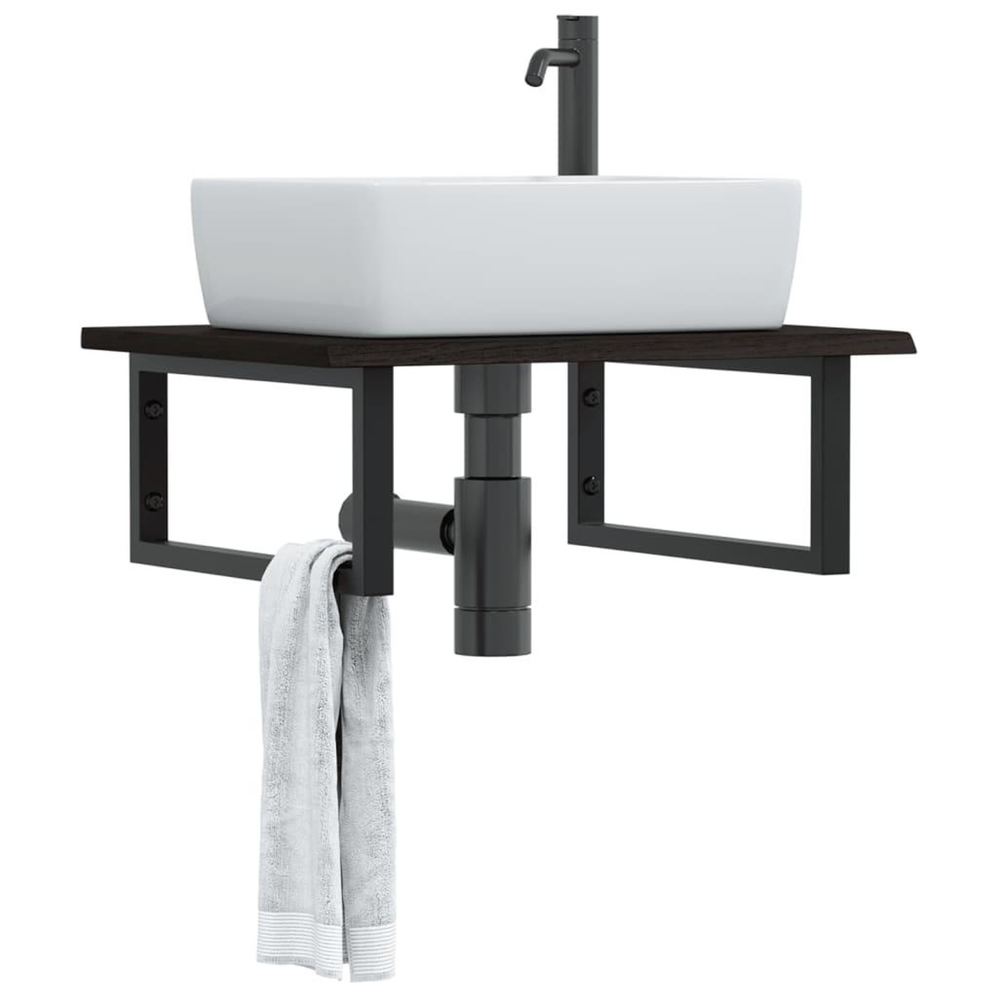 VIDAXL Etagere de vasque murale acier et bois de chene massif