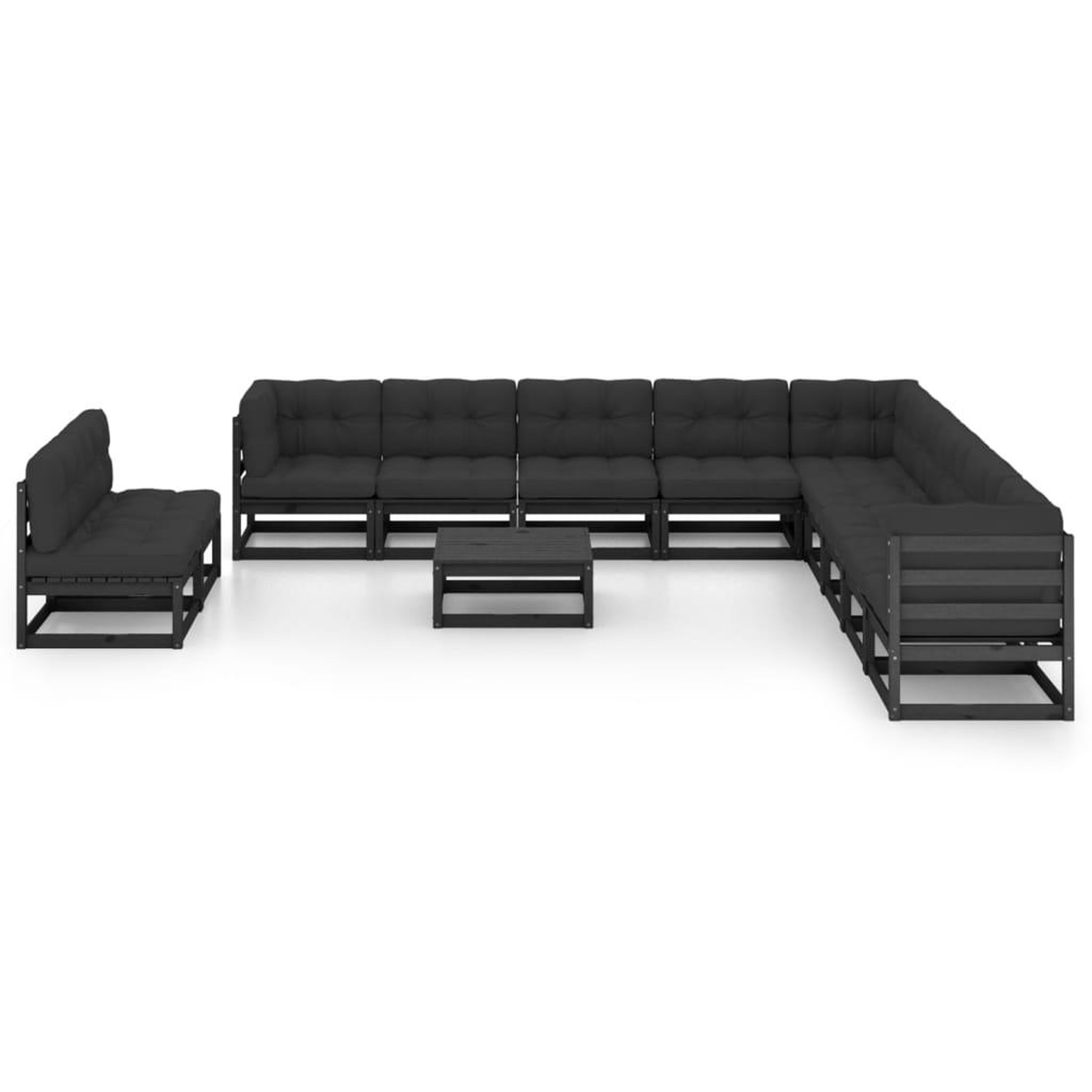 Voir la diapositive 2 : VIDAXL Salon de jardin 12 pcs avec coussins Noir Bois de pin massif