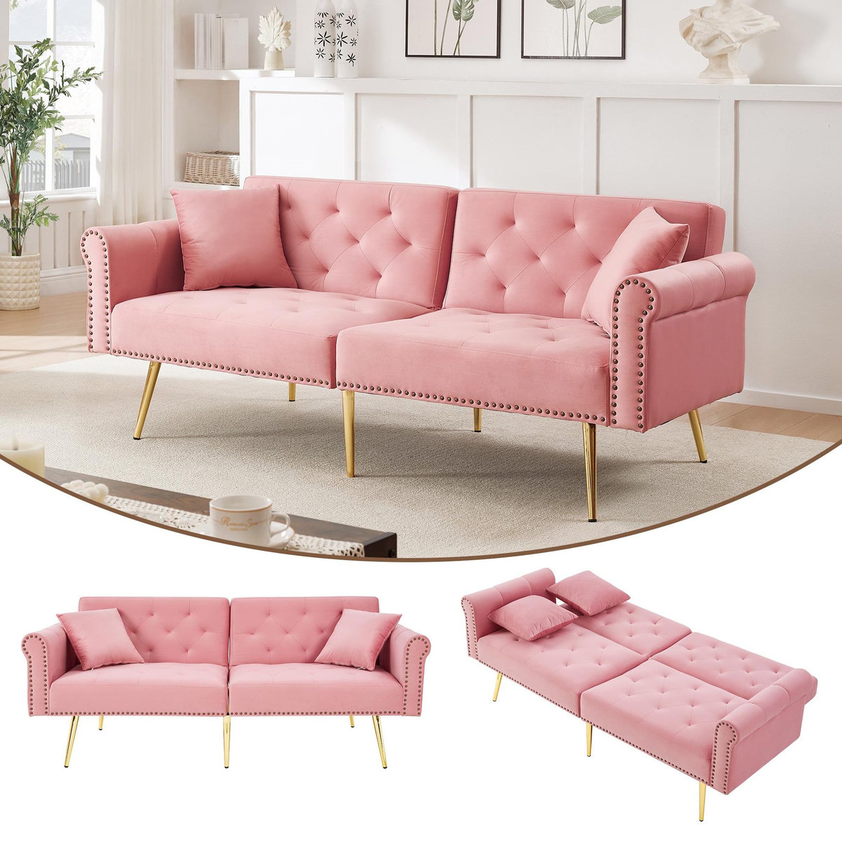 MERAX Canapé droit convertible 2 places velours