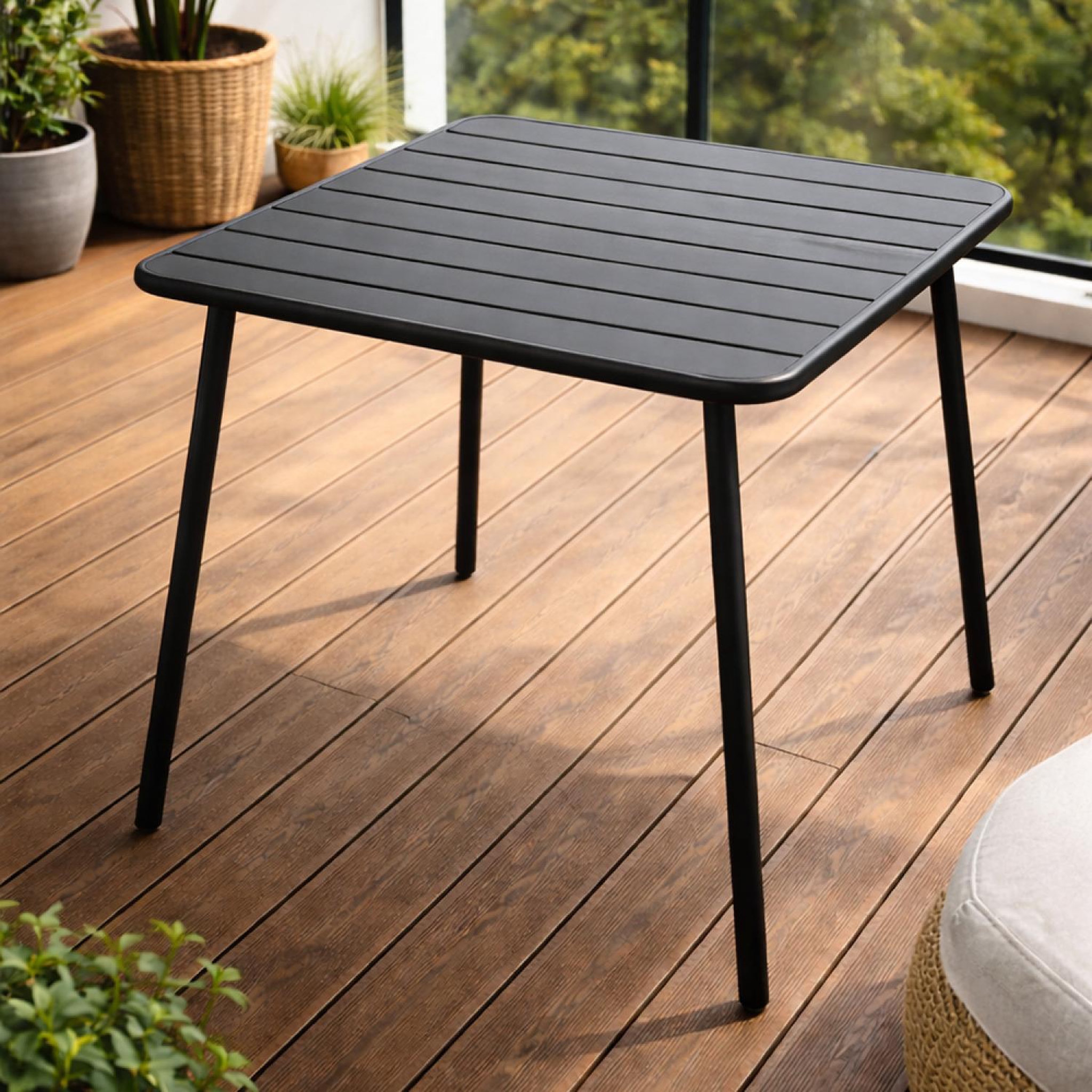 Voir la diapositive 5 : CONCEPT USINE Table carrée 4 places 70x70cm gris foncé BERGAME