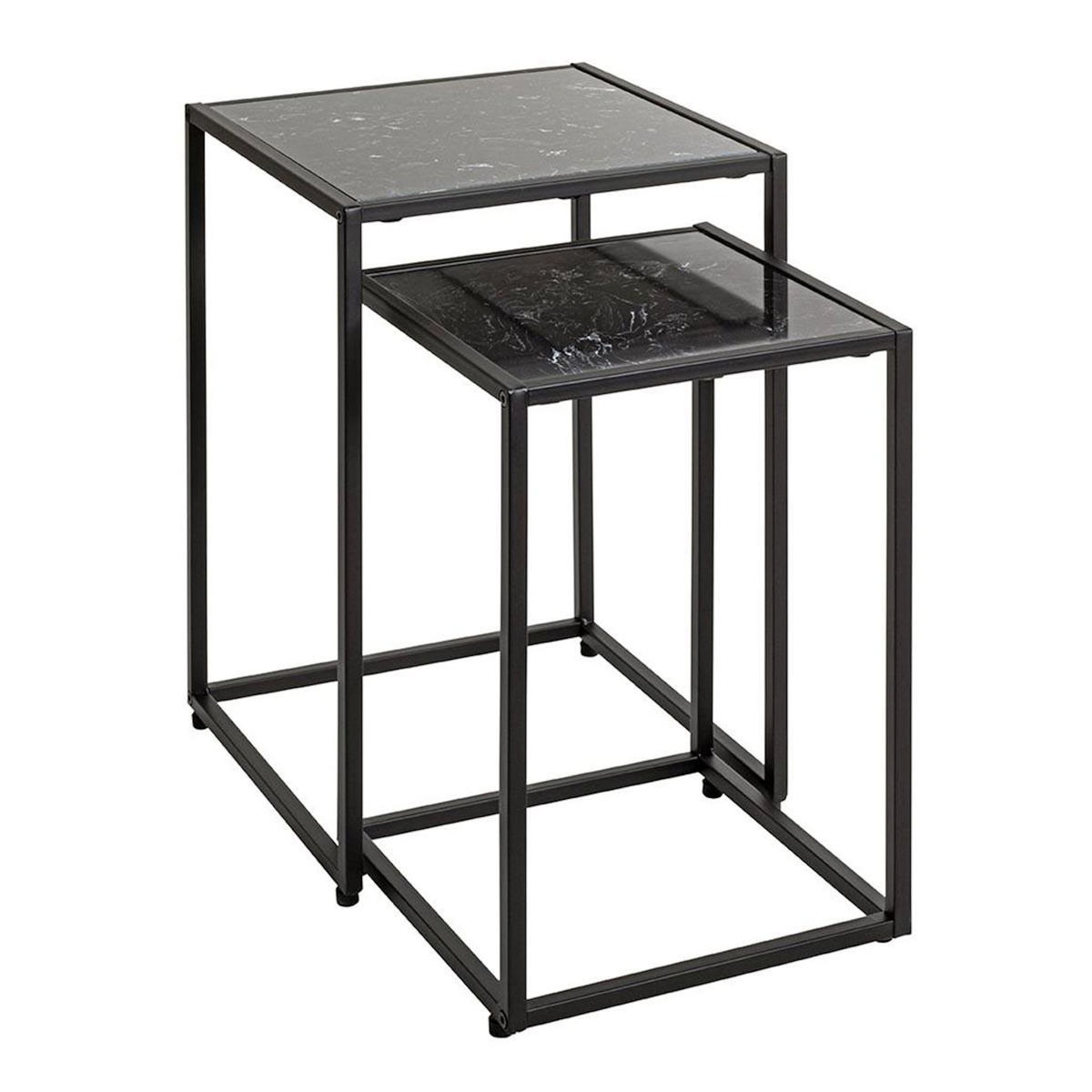 Paris Prix Lot de 2 Tables d'Appoint Effet Marbre  Silvia  50cm Noir