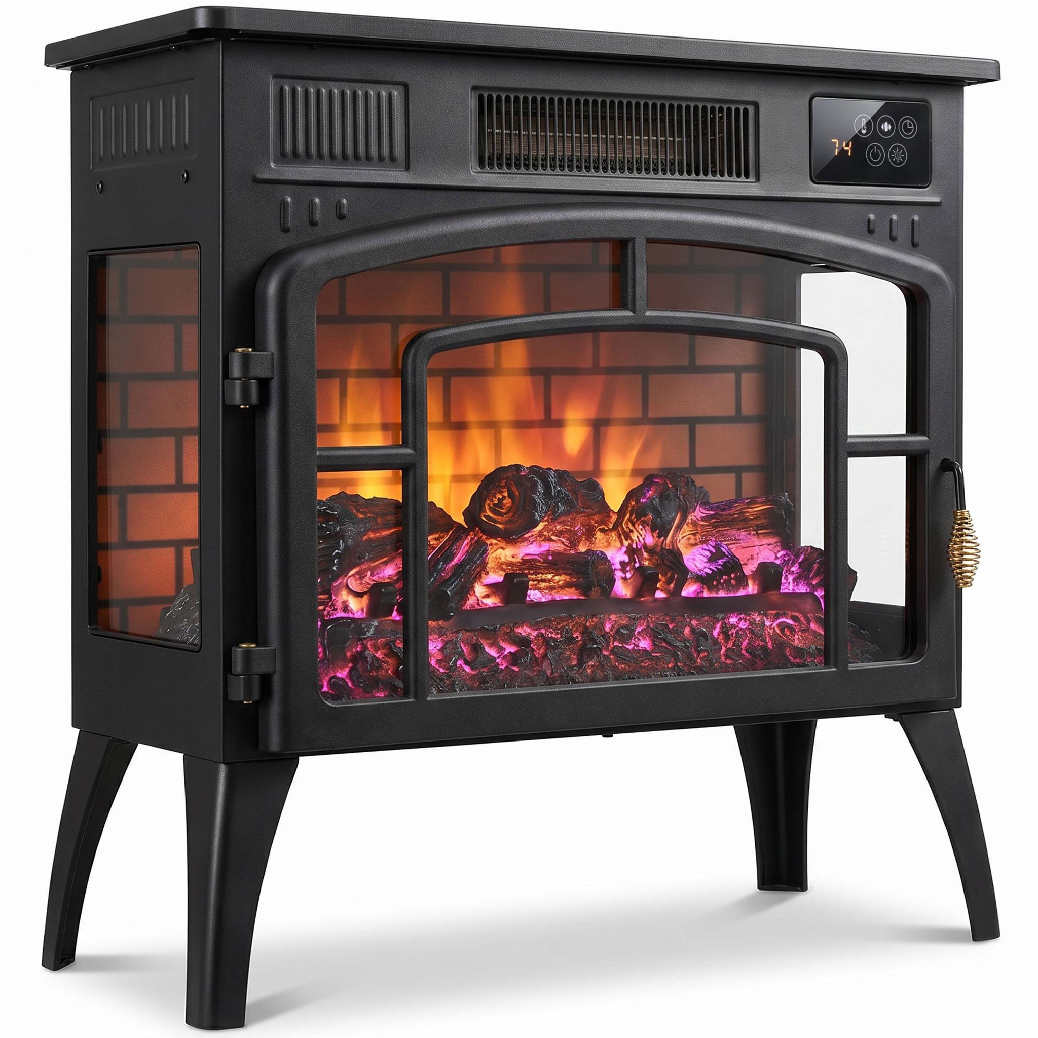 HOMCOM Cheminée électrique design poêle à bois 1000W/2000W foyer vitré face et côtés