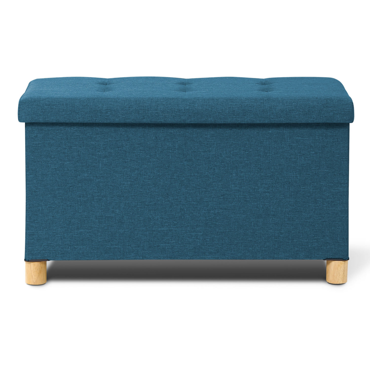 ID MARKET Banc coffre rangement sur pieds 76 cm tissu bleu canard