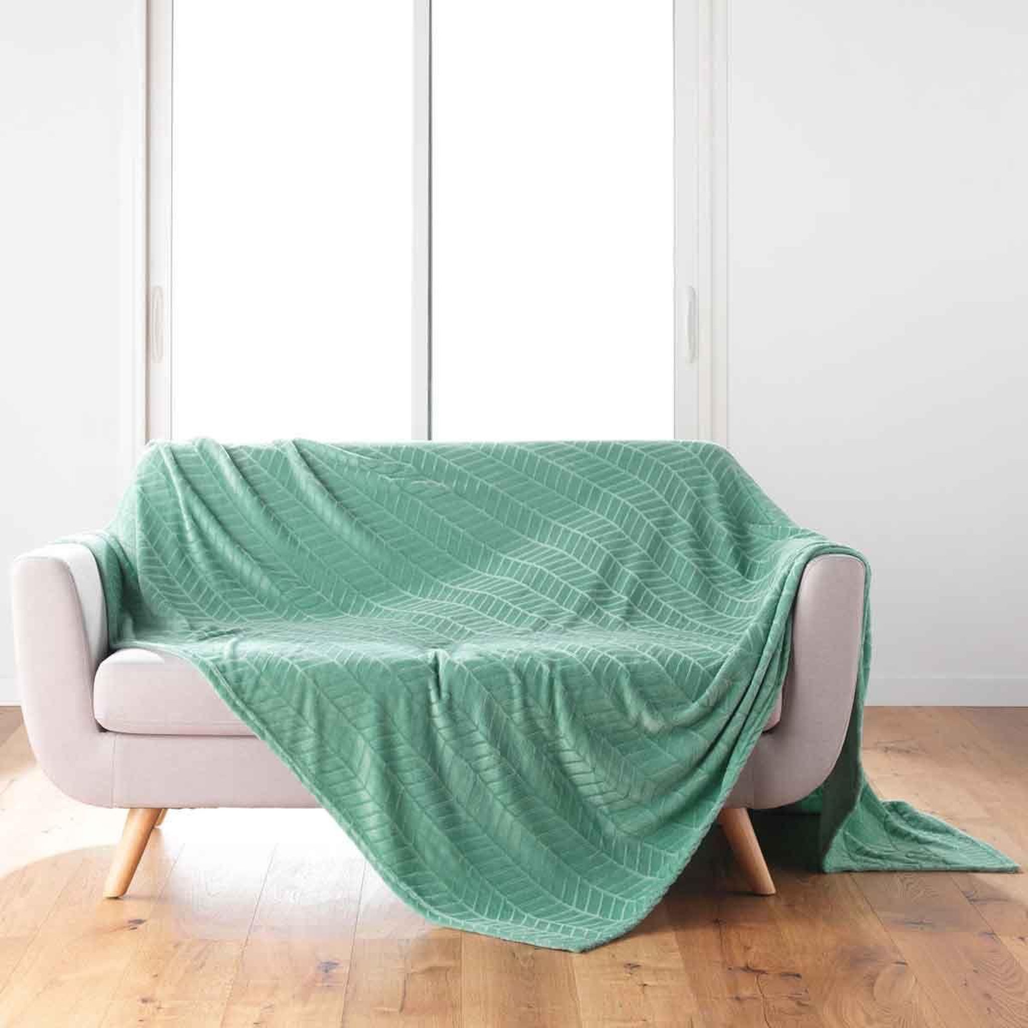Douceur d'Intérieur Plaid flanelle uni  arya  180x220cm sauge