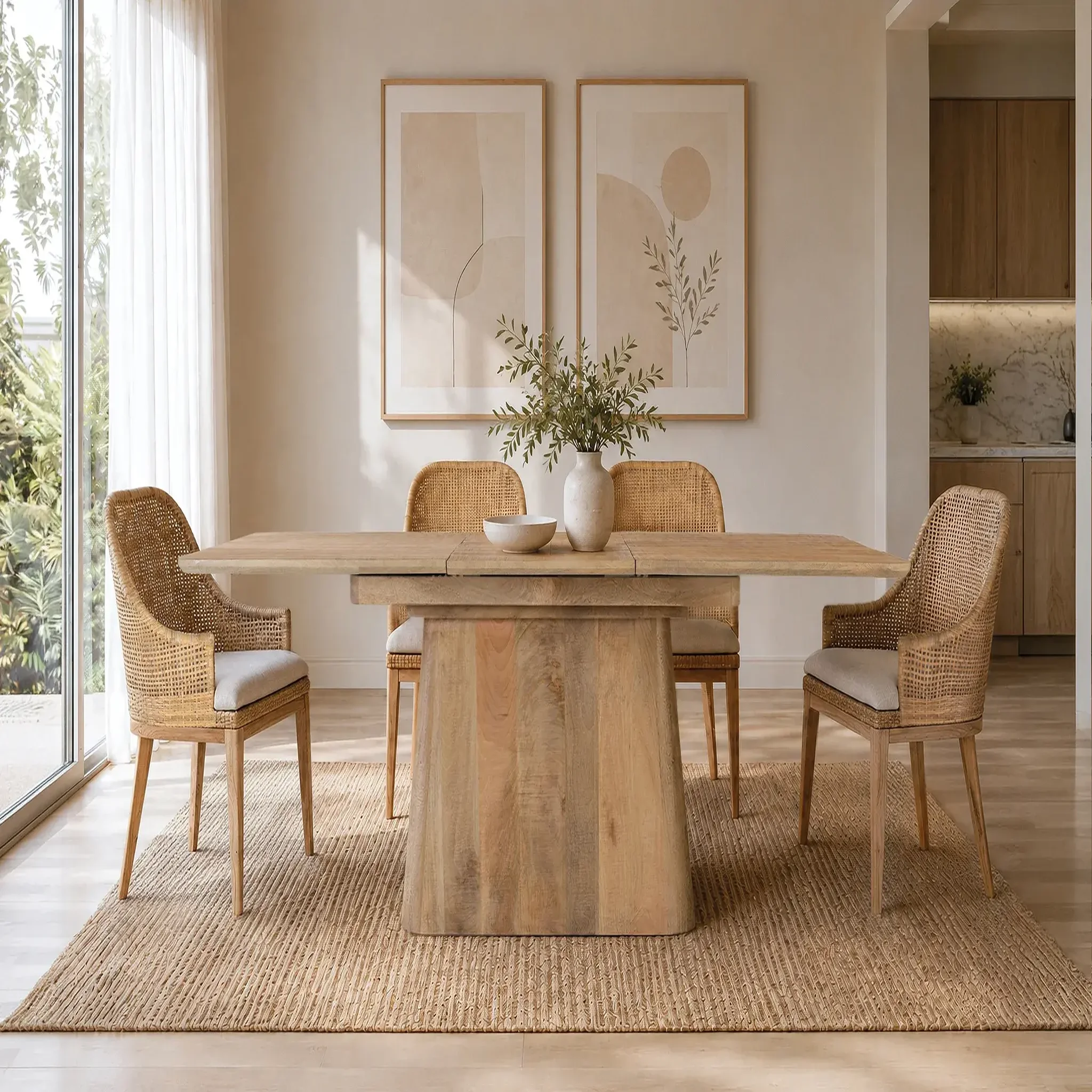 Voir la diapositive 2 : GINER Y COLOMER SL Table de salle à manger extensible en bois de manguier 150/200 cm style contemporain